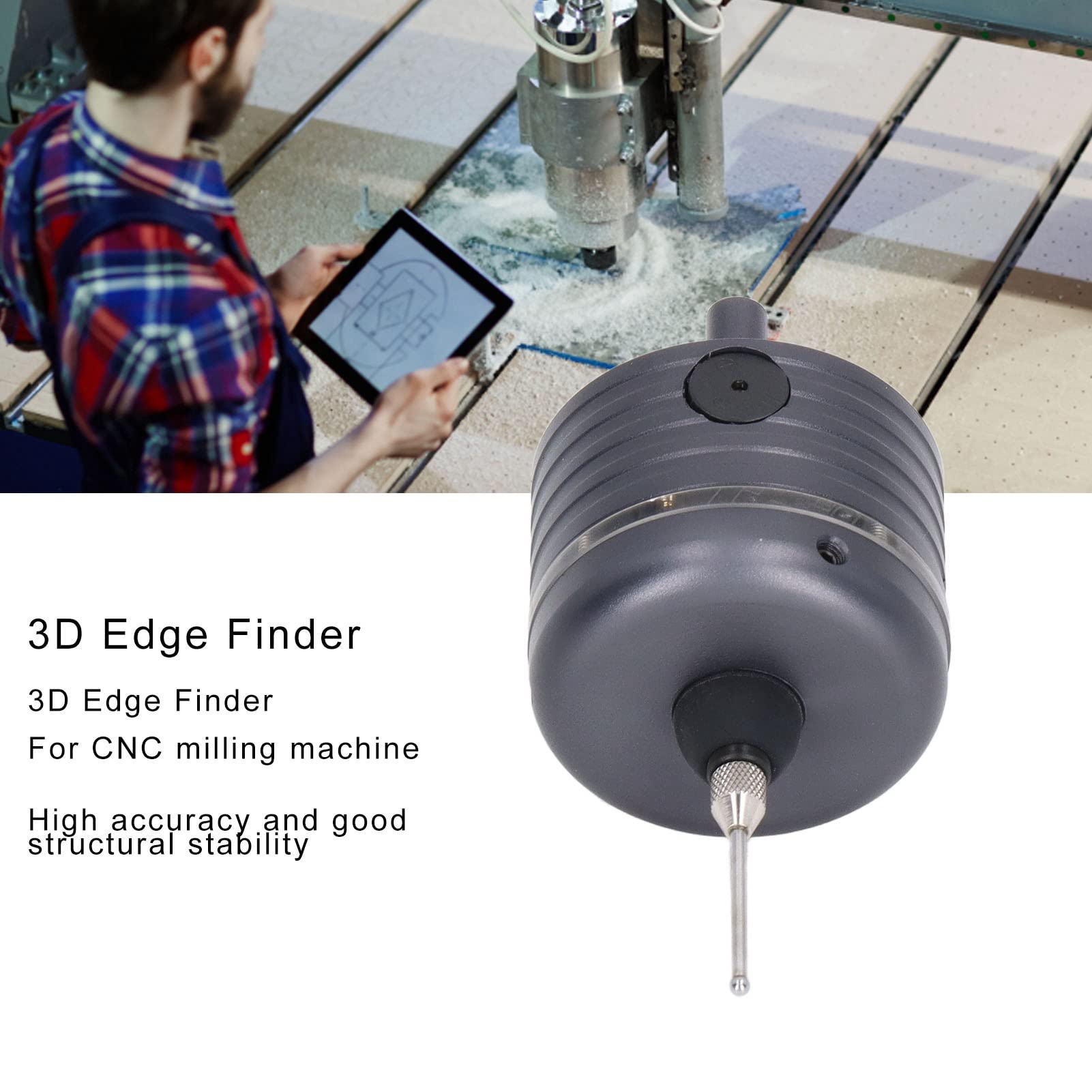 3D-Kantentaster Locator Hoher Kantentaster mit Sonde 3D-Kantentaster-Genauigkeits-Kantenpositionierer für CNC-Fräsmaschine mit Akku 6‑30 V