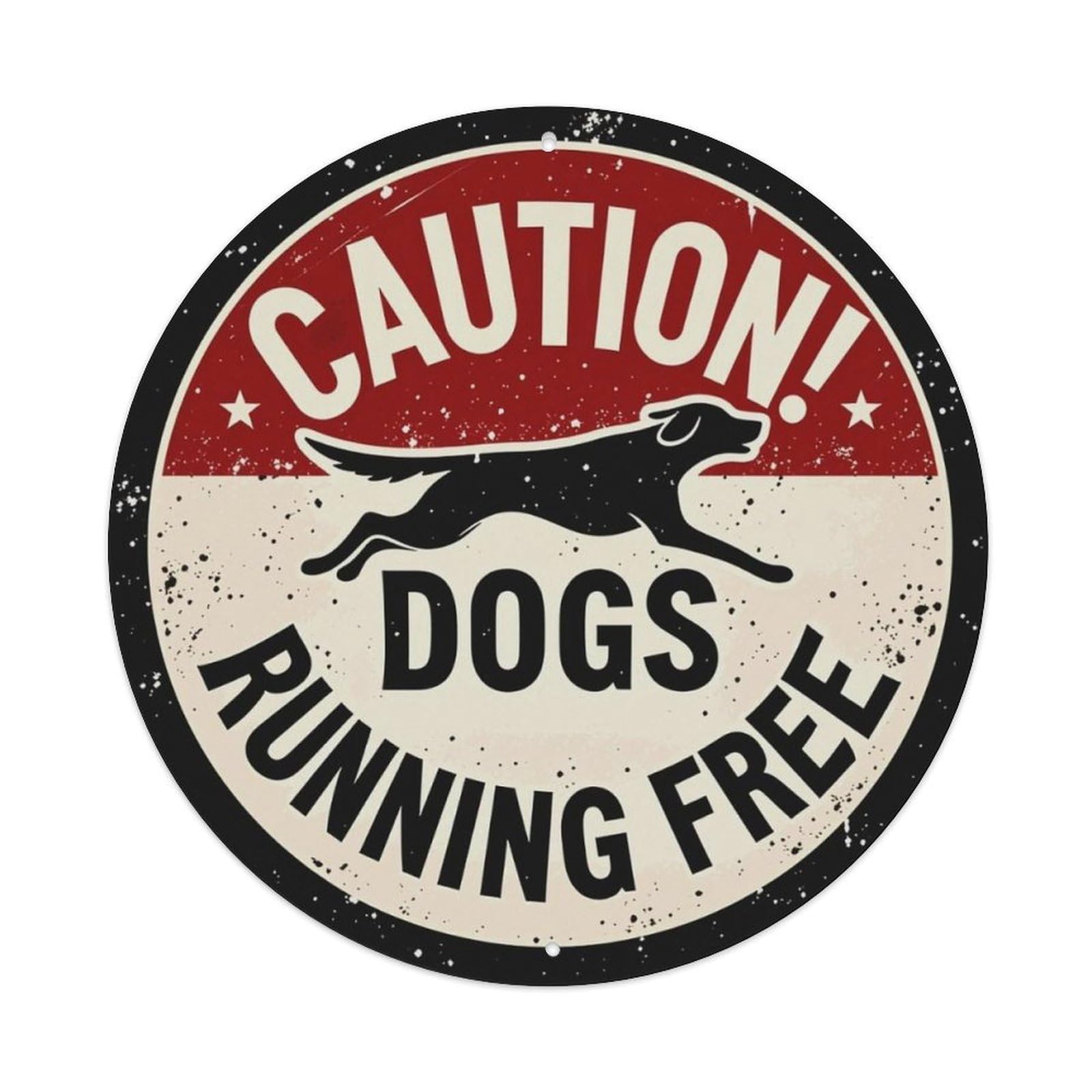 Vintage Caution Running Free Dog Silhouette Round Metal Sign Vintage Aluminium Metal Sign, Retro Wall Decor for Home, Bar, Garage & Farmhouse 20x20cm