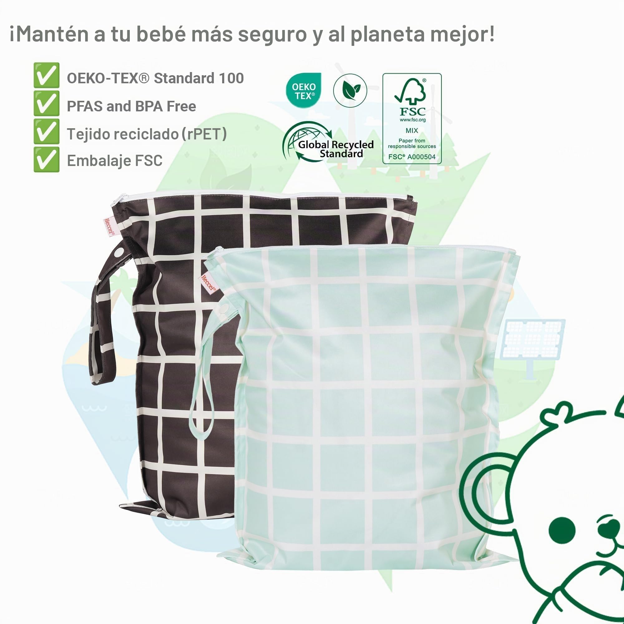 HECCEI 2 Bolsas de Tela Impermeables y secas y Reutilizables, Lavables, con Bolsa de Gancho, 33 x 38 cm, para Actividades al Aire Libre