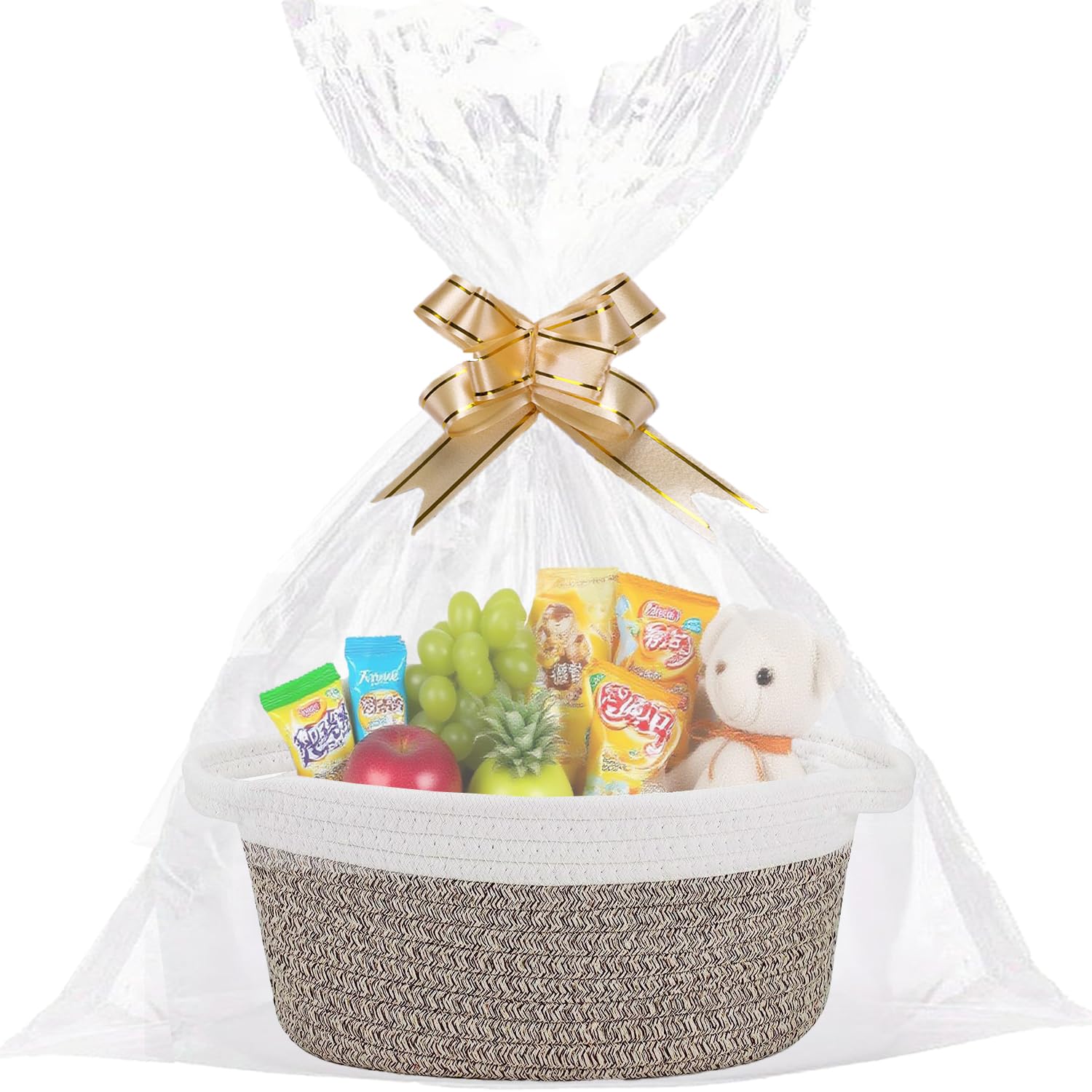 Cestas vacías para regalos artesanales con kit de cesta de cuerda tejida y envoltorios transparentes