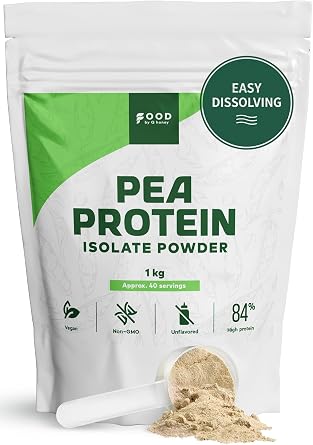 Pea Protein Isolate Powder 1KG, Unflavoured, 84% Plant Protein, Vegan | Dairy-free, non-GMO, easy-dissolving protein isolate, 40 servings - for shakes, smoothies, porridge & baking