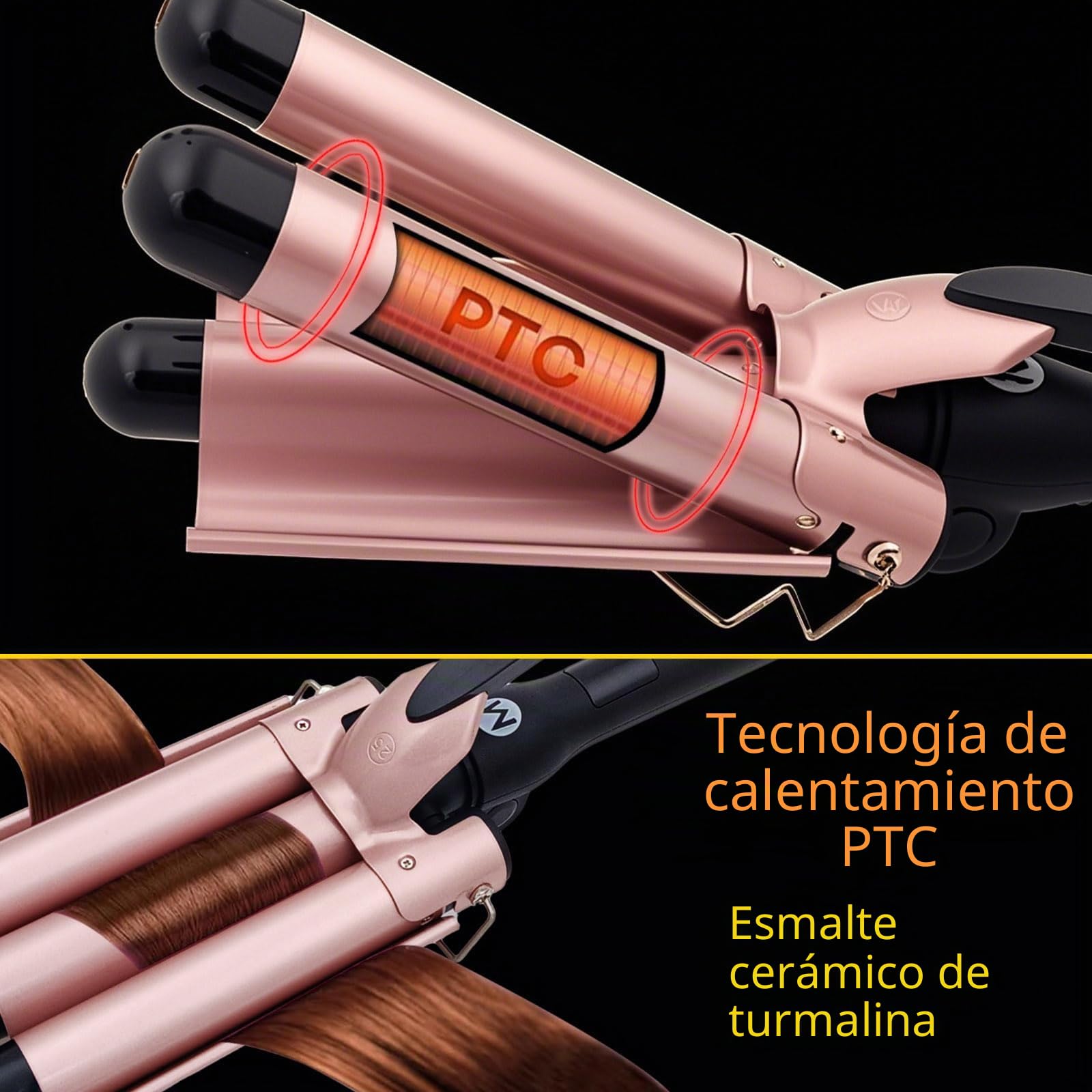 Rizador de pelo de tres barriles Mistcado, plancha de pelo ondulada de cerámica y turmalina de 25 mm con pantalla LCD para la temperatura, placa de flexión de calentamiento rápido y plegable
