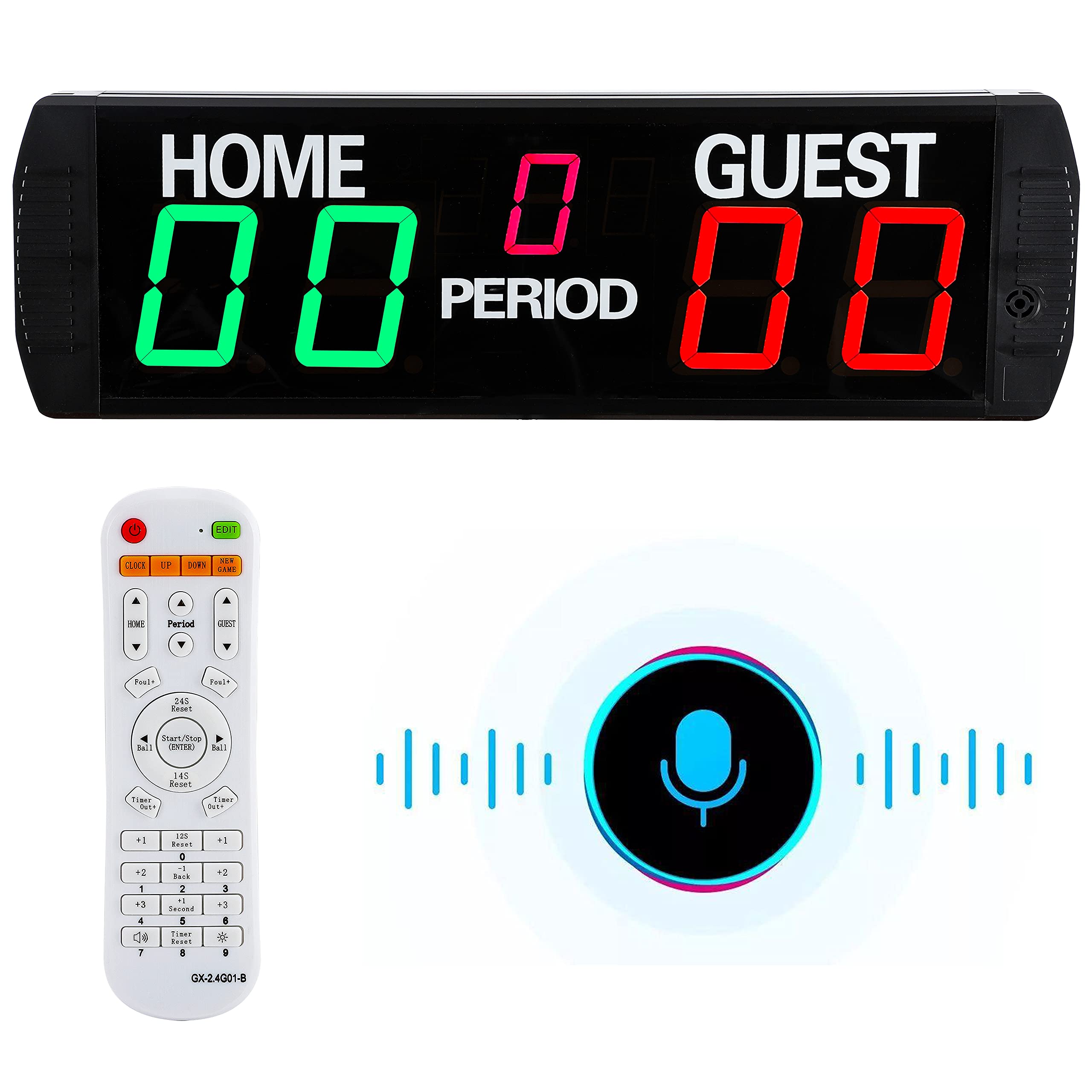 LED Punktestandanzeige mit Sprachsteuerungsfunktion Multisport Scoreboard mit Fernbedienung für Basketball Volleyball (5-stellige Anzeigetafel)