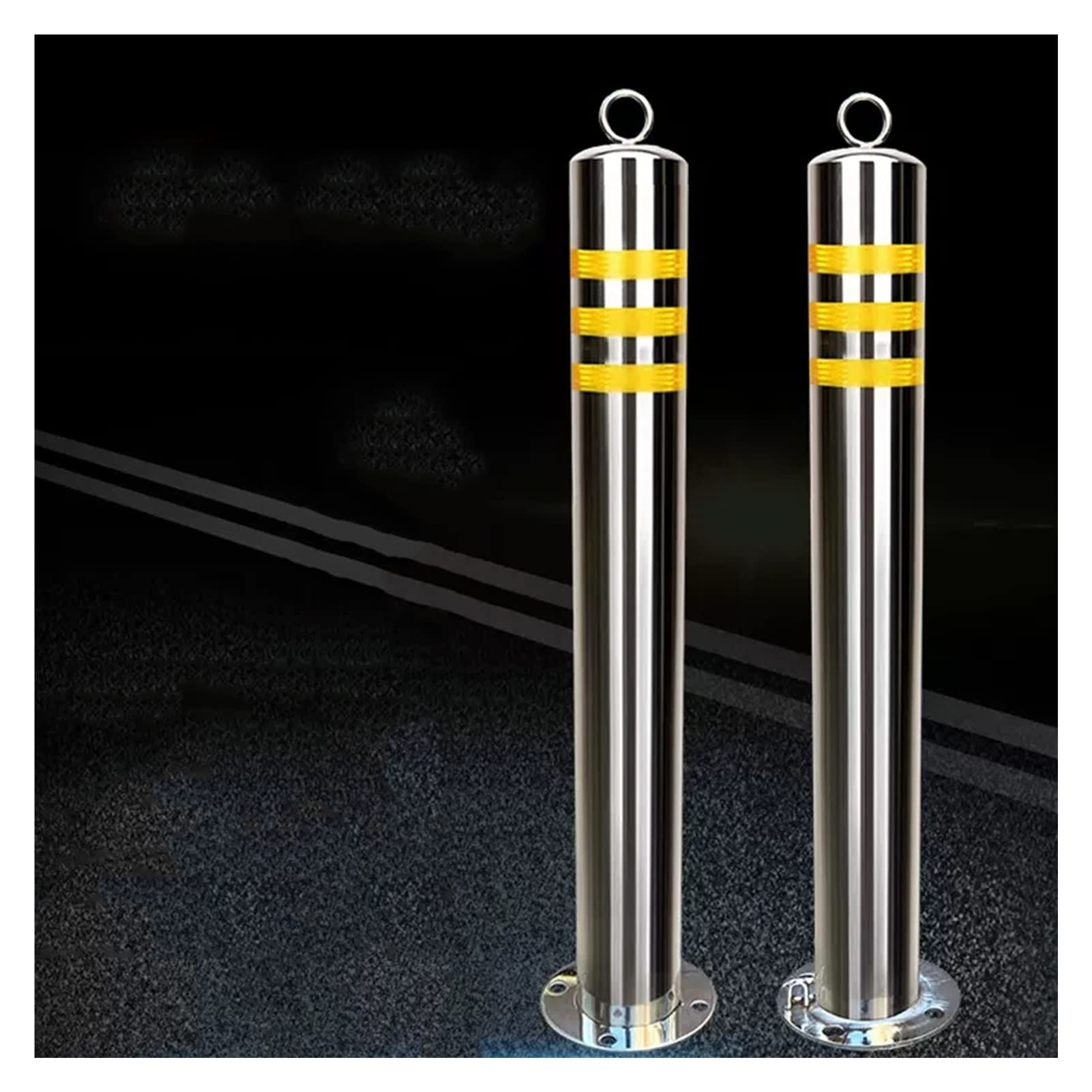 Driveway Barrier Traffic Barricade Stainless Steel Reflective Traffic Delineator Post, Road/Street Caution Cones Security Parking Bollard Post For Public Area Driveway Walkway,2pack 75cm/29.5in
