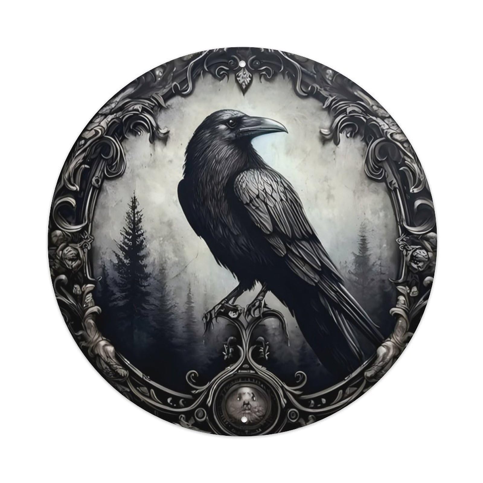 Gothic Dark Raven Vintage Aluminium Metal Sign, Retro Wall Decor for Home, Bar, Garage & Farmhouse 20x20cm