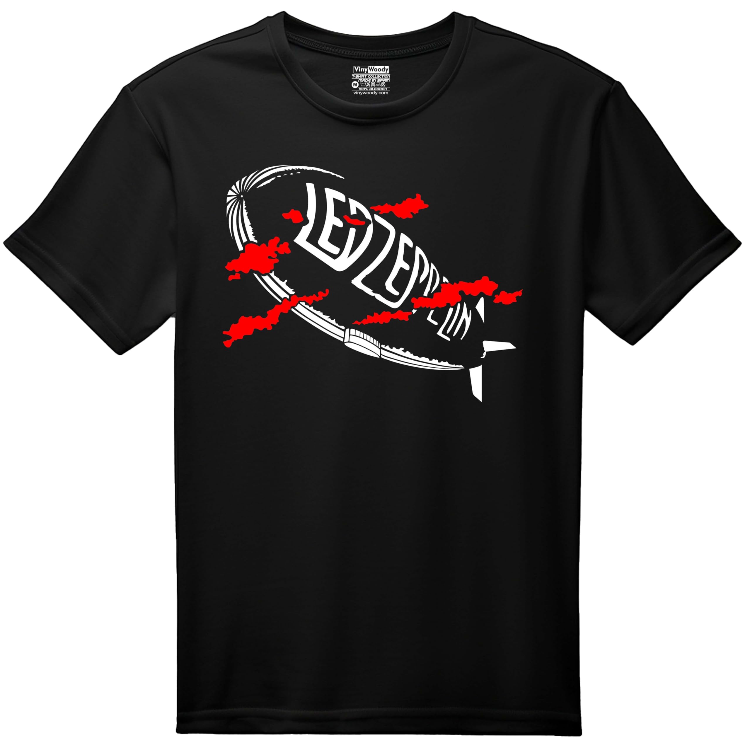 Zepelin GOBO T-shirt graphique en coton noir, style décontracté, design Rock Music, col rond, unisexe - Les Beatles, Paul McCartney, John Lennon, RIngo Starr, George Harrison Zepelin GOBO T-shirt graphique en coton noir, style décontracté, design Rock Music, col rond, unisexe