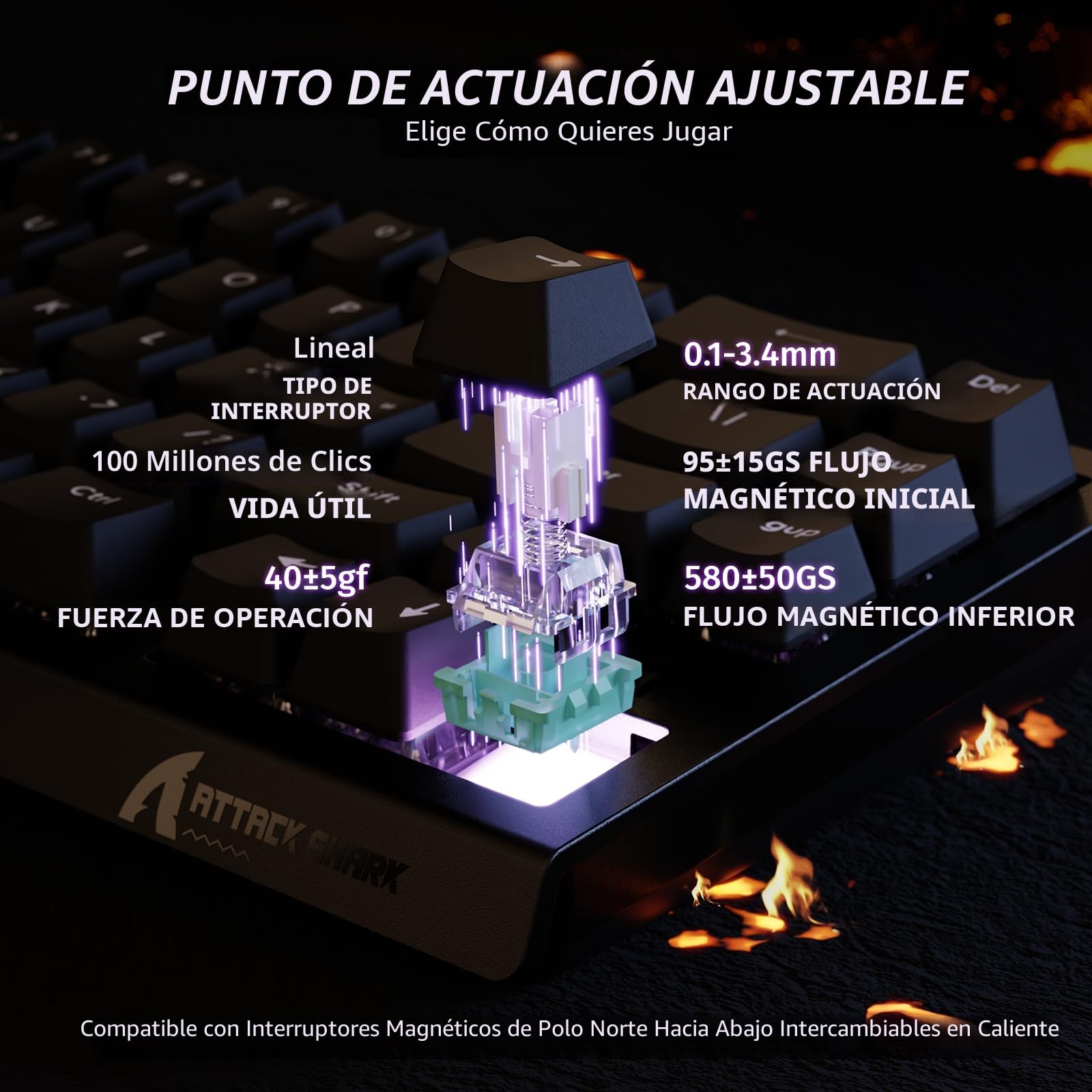 ATTACK SHARK X68 HE Teclado 8000Hz Rapid Trigger, Teclado Gaming RGB con Interruptor Magnético de 60%, Precisión RT de 0,01 mm, Actuación Ajustable, Snap Tap, para PC/Mac, Negroa