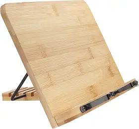 BambooMN Suporte universal de bambu, para livros de receitas, leitura, celular, arte, partitura, tablet, portátil e dobrável com inclinação ajustável em 5 posições - 1 unidade