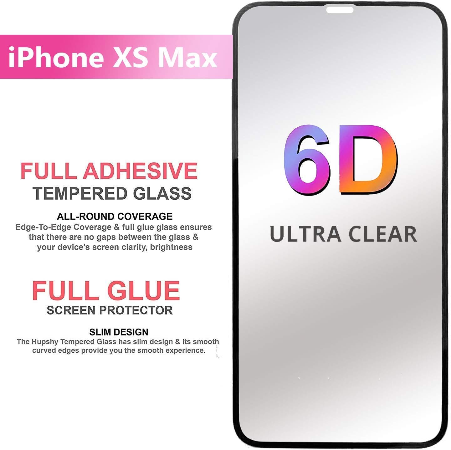 ShopalfaTM iPhone Xs Max Tempered Glass Screen Protector Full Glue Edge to Edge Full Body Coverage Black Color compatible for iPhone 11 Pro Max. (6.5")
