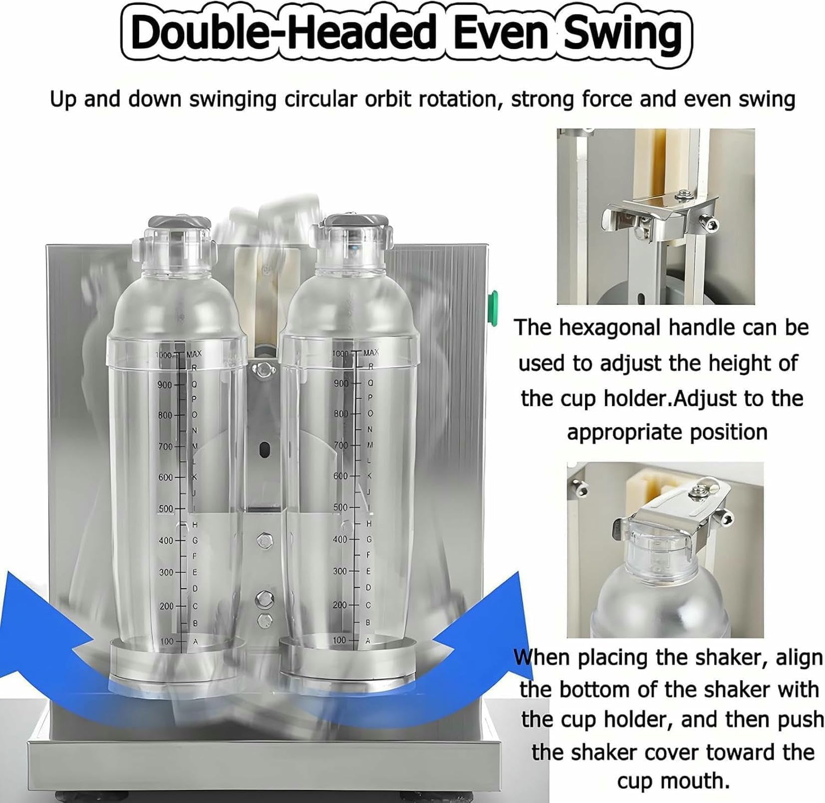 Commerciale Elettrico Bolla Tè Shaker Macchina, Elettrico Doppio Telaio Latte Tè Shaker, 0-180s Regolabile Latte Shake Mixer Macchina Con Doppio 1000 Ml PC Tazze, Per Boba, Cocktail, Caffè ~ /