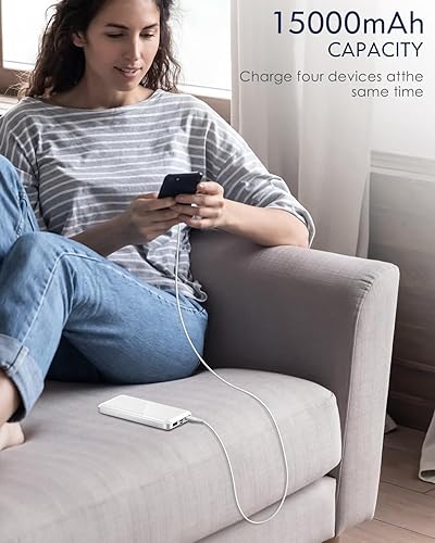 Miniatura 6 de Feeke Cargador portátil - Banco de energía - 15000mAh Dual USB Power Bank Salida 5V3.1A Cargador portátil de carga rápida compatible con teléfonos