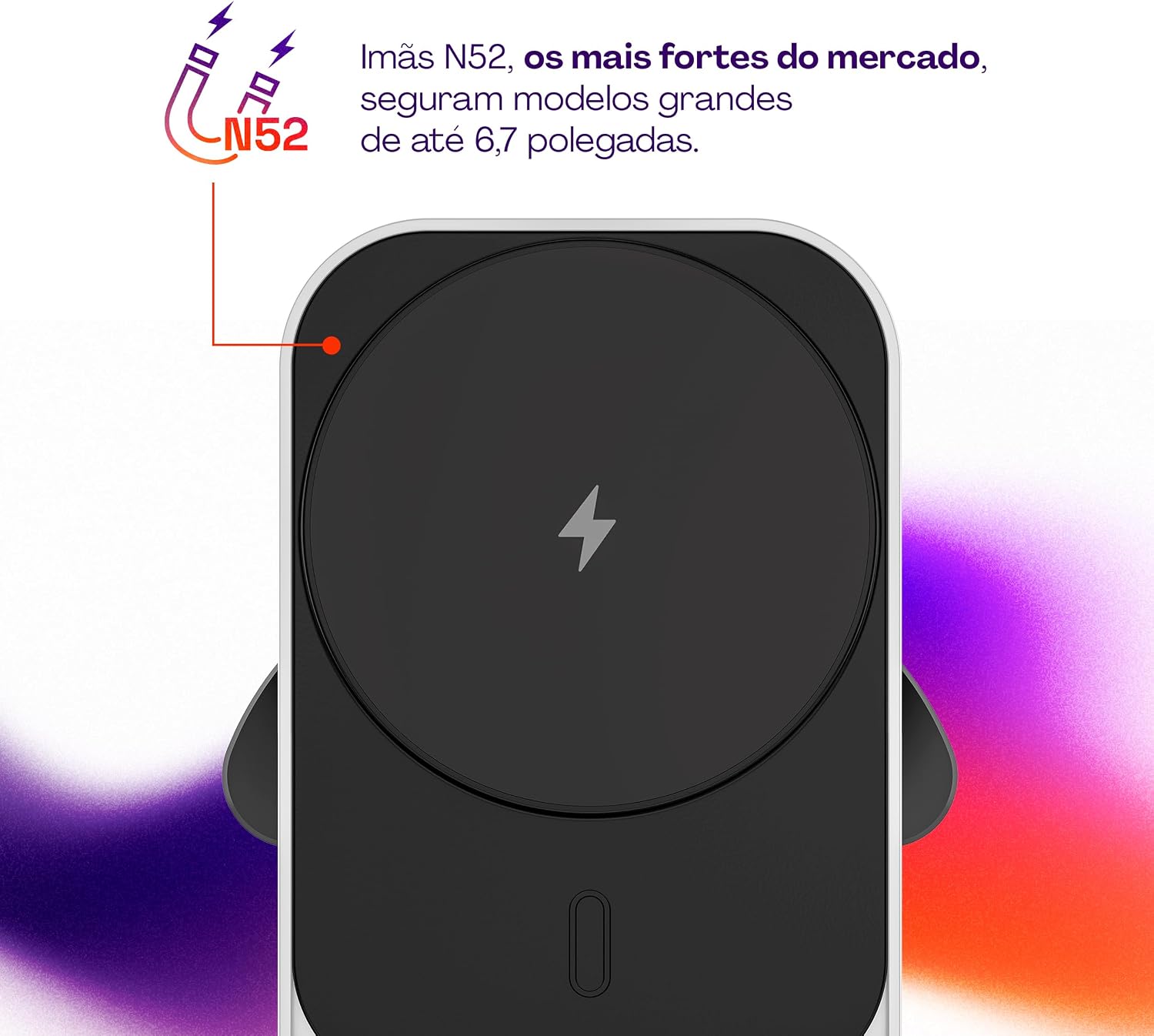 Geonav Carregador Veicular Magnético por Indução até 15W, compatível MagSafe (iPhones a partir do 12) ou anel magnético (Android ou iPhones mais antigos), CHV15MAG, Cinza e Preto Geonav Carregador Veicular Magnético por Indução até 15W, compatível MagSafe (iPhones a partir do 12) ou anel magnético (Android ou iPhones mais antigos), CHV15MAG, Cinza e Preto