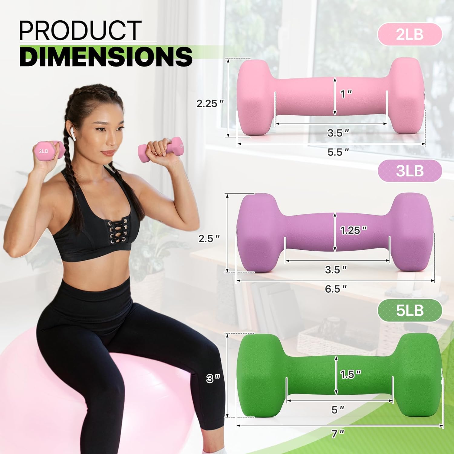Neoprene Coated Dumbbell Hand Weights Set of 6 – Hex Dumbbells for Home Gym, Strength Training & Full-Body Workouts in Multiple Weights