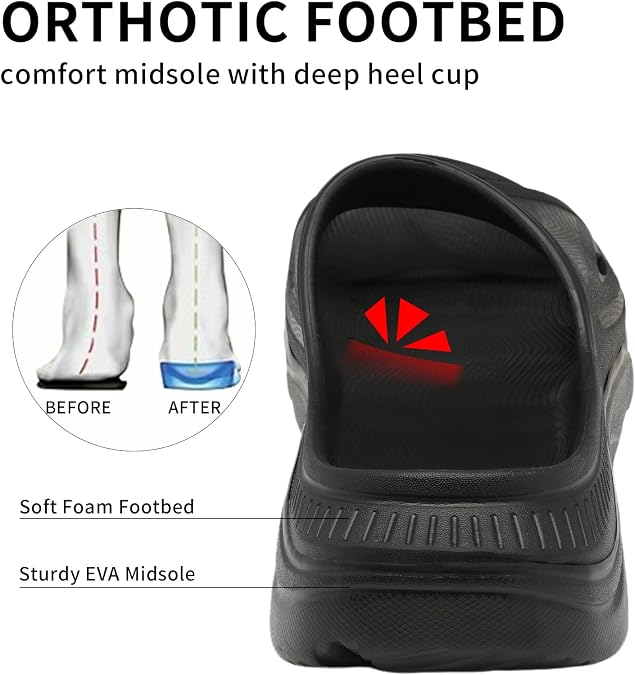 Unisex Adult Recovery Slides, Women and Mens Plantar Fasciitis Thick Cushion Sandals with Arch Support, Orthotic Athletic Comfortable Lightweight Slippers for Indoor Outdoor