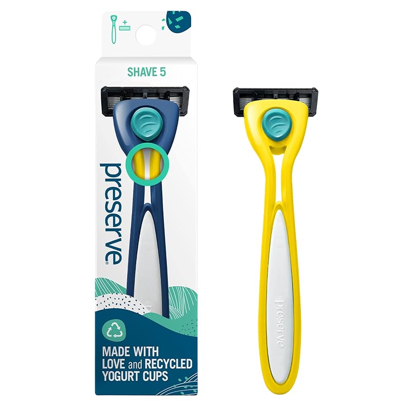 Preserve Shave 5 Aparelho de Barbear com Cabo Reciclado e Lâminas com Revestimento Cerâmico, Sunshine Yellow