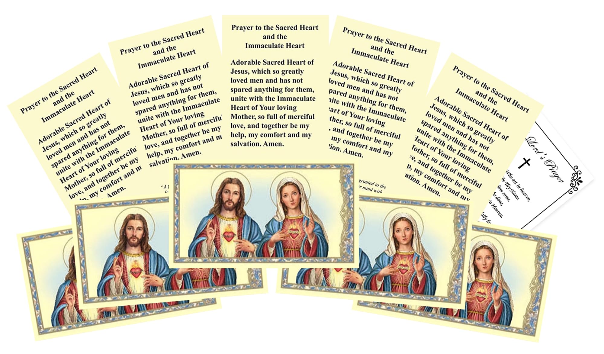 Sacred Heart of Jesus Prayer Card - 10 Sacred Heart of Jesus Card for Daily Prayer - The Lord's Prayer Card - Sacred Heart Holy Card with Immaculate Heart Of Mary Prayer, Set of Catholic Cards