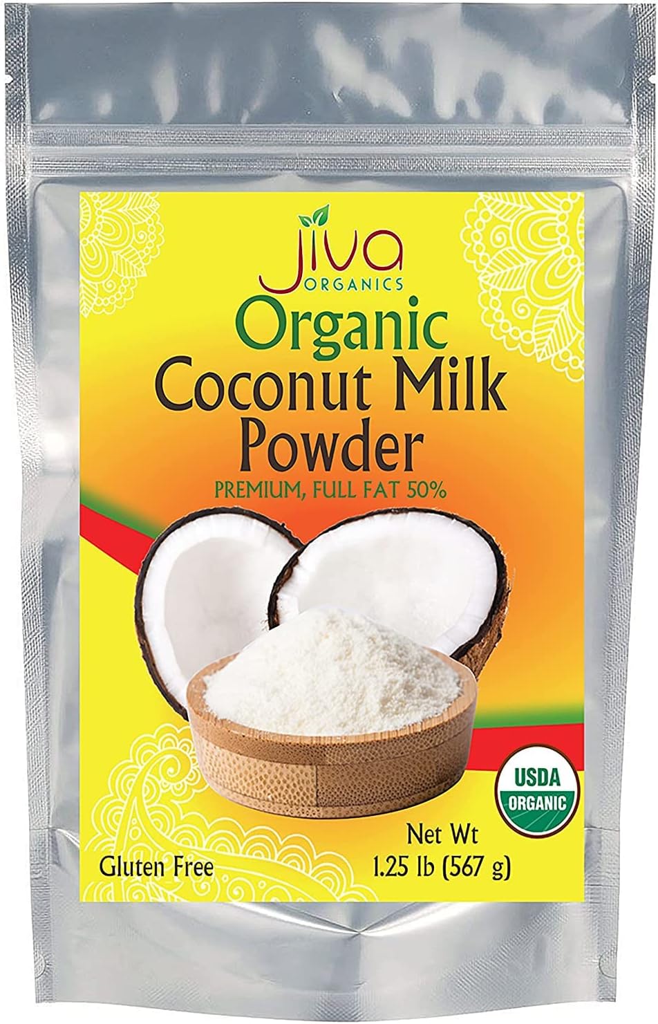 Jiva Organics Coconut Milk Powder 1.25 LB - Gluten Free, Vegan, Dairy Free, All Natural Plant Based Creamer, Keto Friendly, Full Fat & Premium Sri Lankan Quality