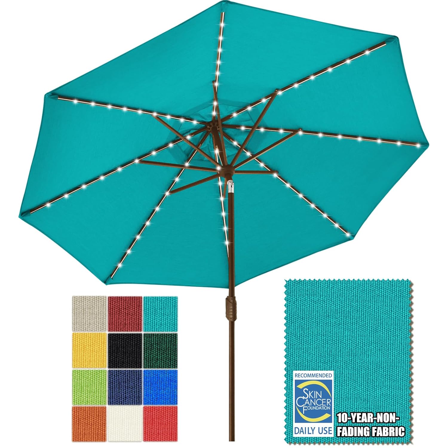 EliteShade USA 10-Year-Non-Fading Solar 9ft Market Umbrella with 80 LED Lights Patio Umbrellas Outdoor Table Umbrella with Ventilation