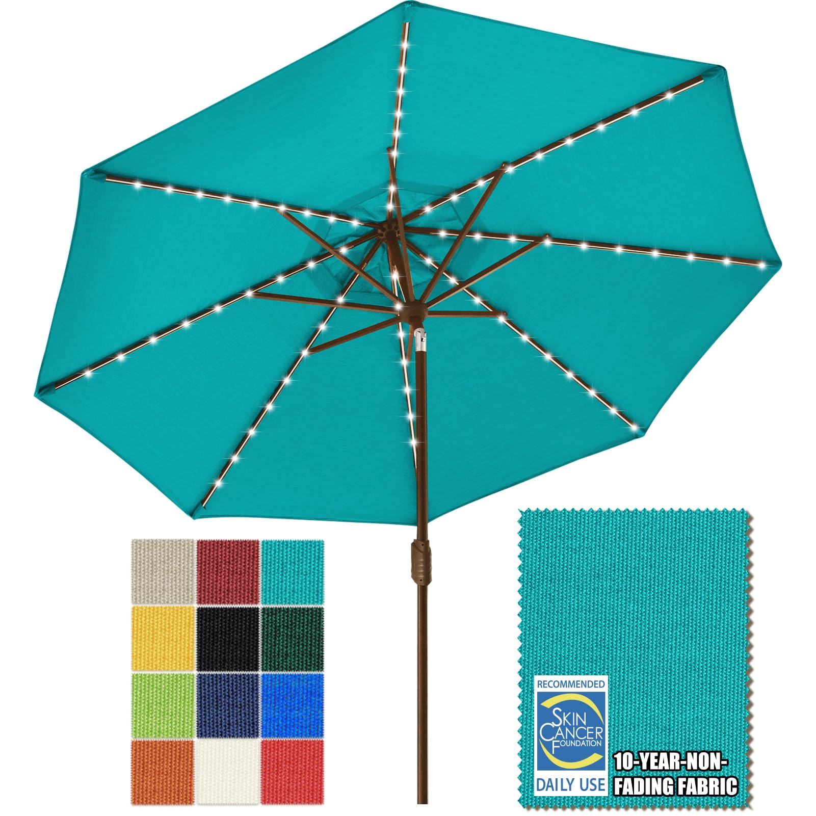 EliteShade USA 10-Year-Non-Fading Solar 9ft Market Umbrella with 80 LED Lights Patio Umbrellas Outdoor Table Umbrella with Ventilation