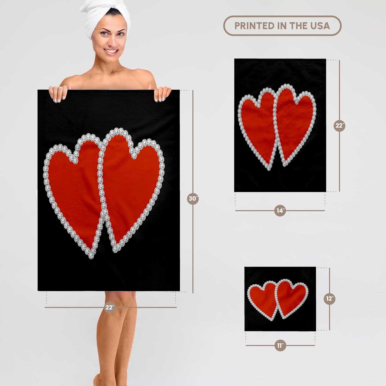 3dRose Twp Red Diamond Edged Hearts 22x30 Bath Hand Pool Towel