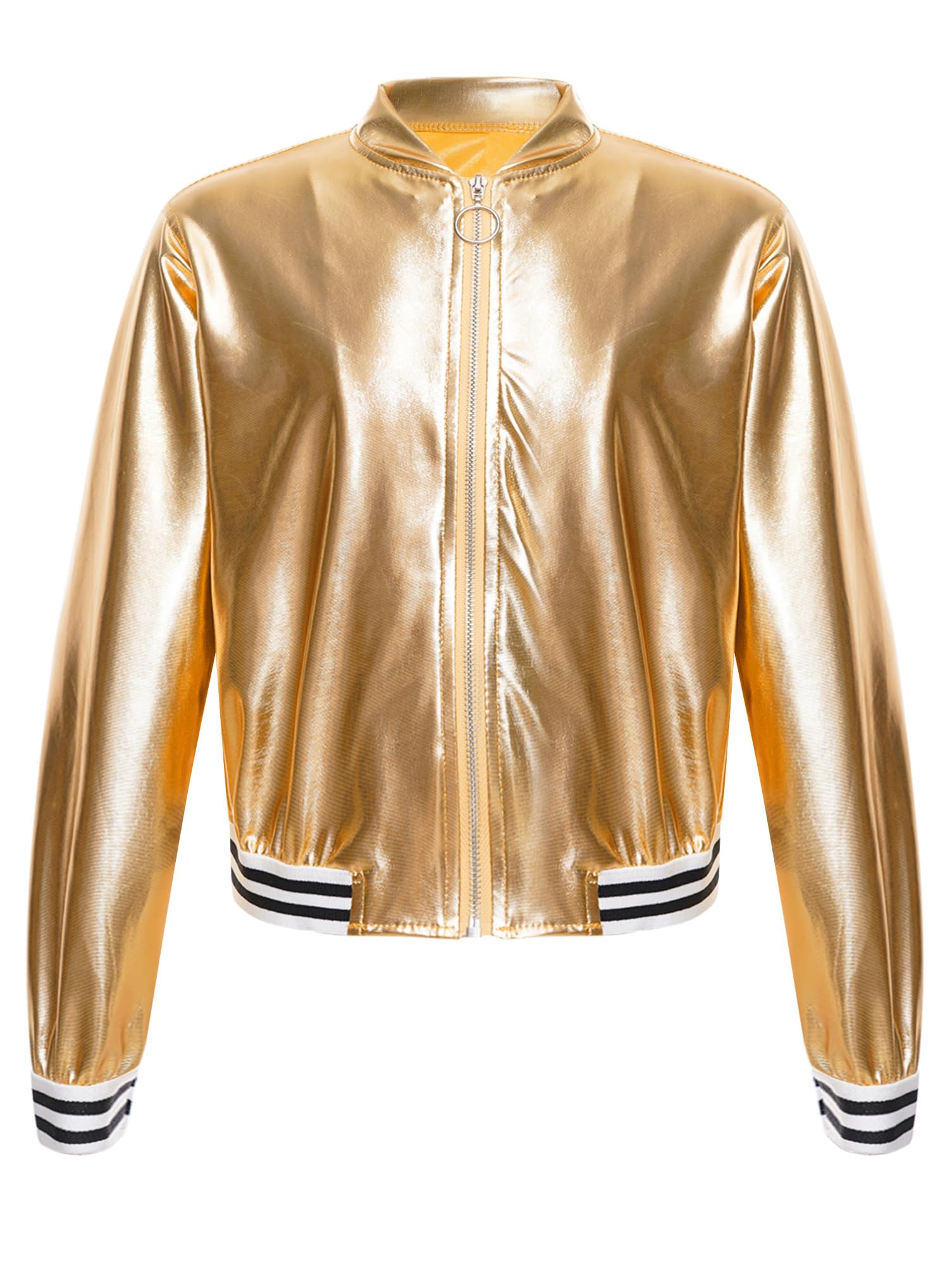 Aislor Jacke Kinder Mädchen Glänzende Bolerojacke Langarm Jacket Glitzer Top mit Reißverschluss Bikerjacke Hip Hop Disco Blazer Karneval Kostüm