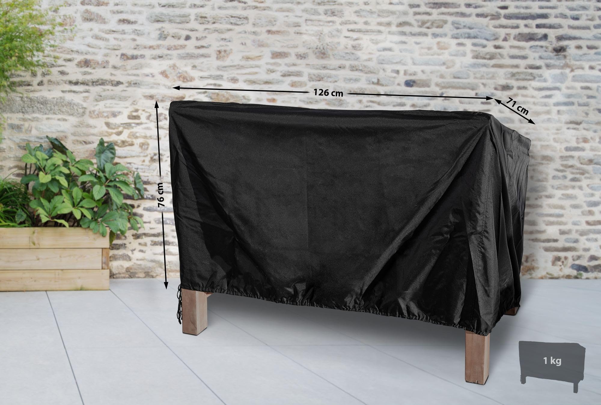 CLP Abdeckhaube Für Gartenbank 120cm I Schutzhülle Für Gartenmöbel I Wetterbeständige Hülle Mit 126x71x76 cm, Farbe:schwarz