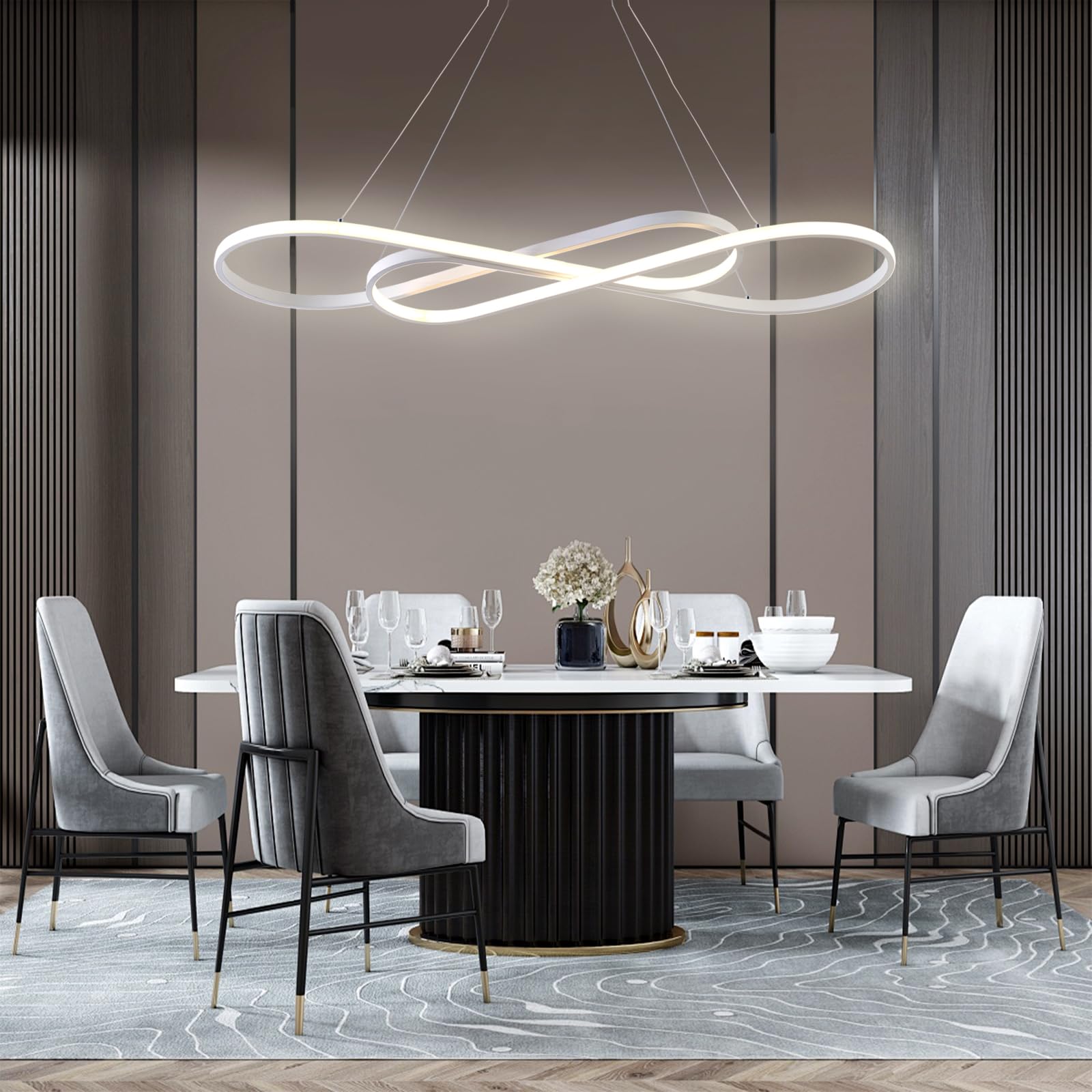 AHRHSM Lampadario Led Sospensione, Lampadario Moderno, 57W, Lampadario Sala da Pranzo, Dimmerabili, Regolabile in Altezza, per Sala Da Pranzo,Cucina (Bianco)