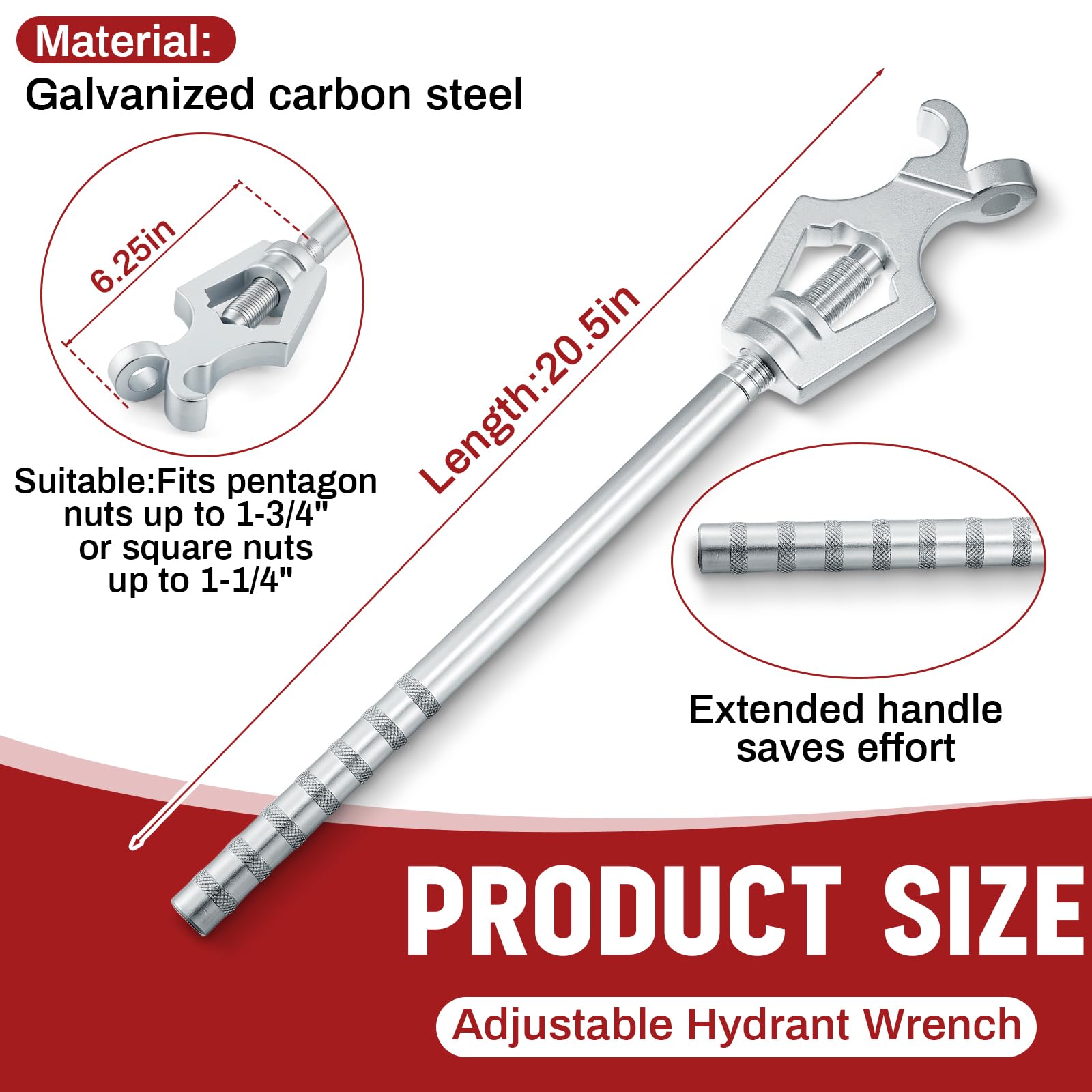 Tandefio 1 llave de boca de incendios ajustable, llave de hidrante multifuncional de 1-1/2 a 3 20 pulgadas para apretar la tuerca de fuego, apriete la tubería de agua, tuerca ajustable de 3 posiciones