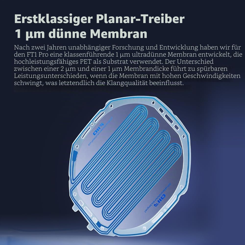 FiiO FT1 Pro Open-Back Planar Magnetic Wired Hi-Fi Kopfhörer für Zuhause, Studio, Aufnahme, hohe Empfindlichkeit (Schwarz)