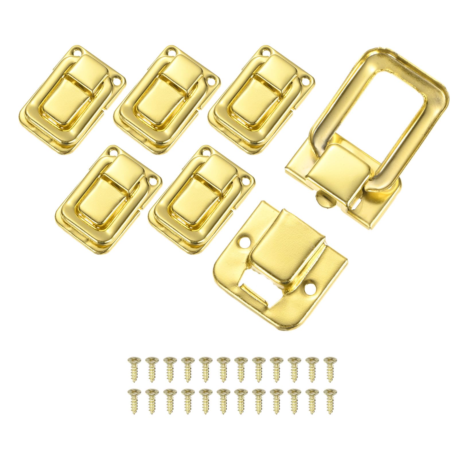 M METERXITY 6 Pack Toggle Catch Lock, 1.5 x 1 in Metal Hasp Latches Decorative Clasp with Screws for Jewelry Case/Wooden Boxes/Suitcase, Retro Style Clasp [Gold]
