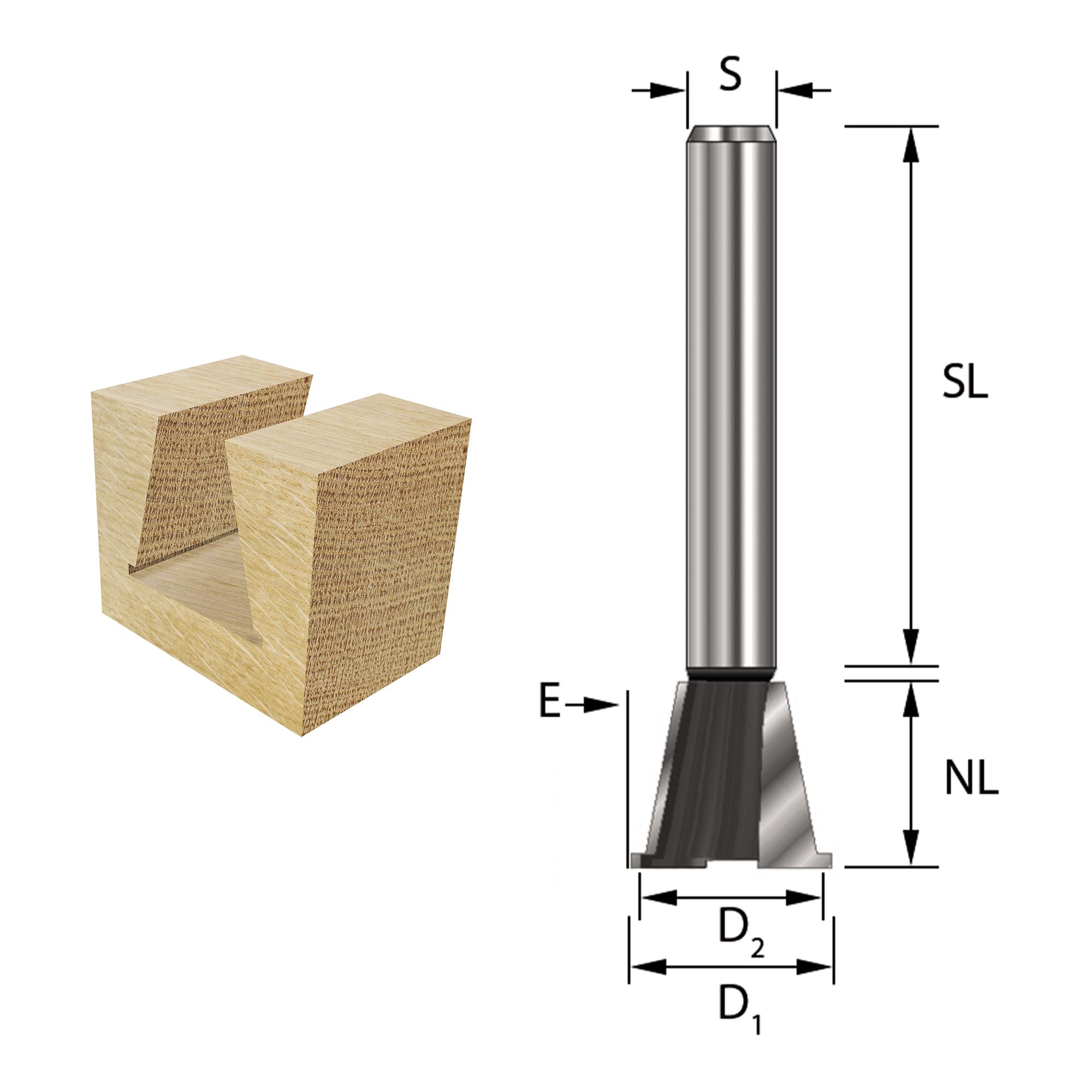 ENT 16130 Frez trzpieniowy w wegliku, chwyt (S) 8 mm, NL 13,5 mm, D1 14,3 mm, D2 12,7 mm, E 14°, SL 32 mm, z ostrzem wstepnym