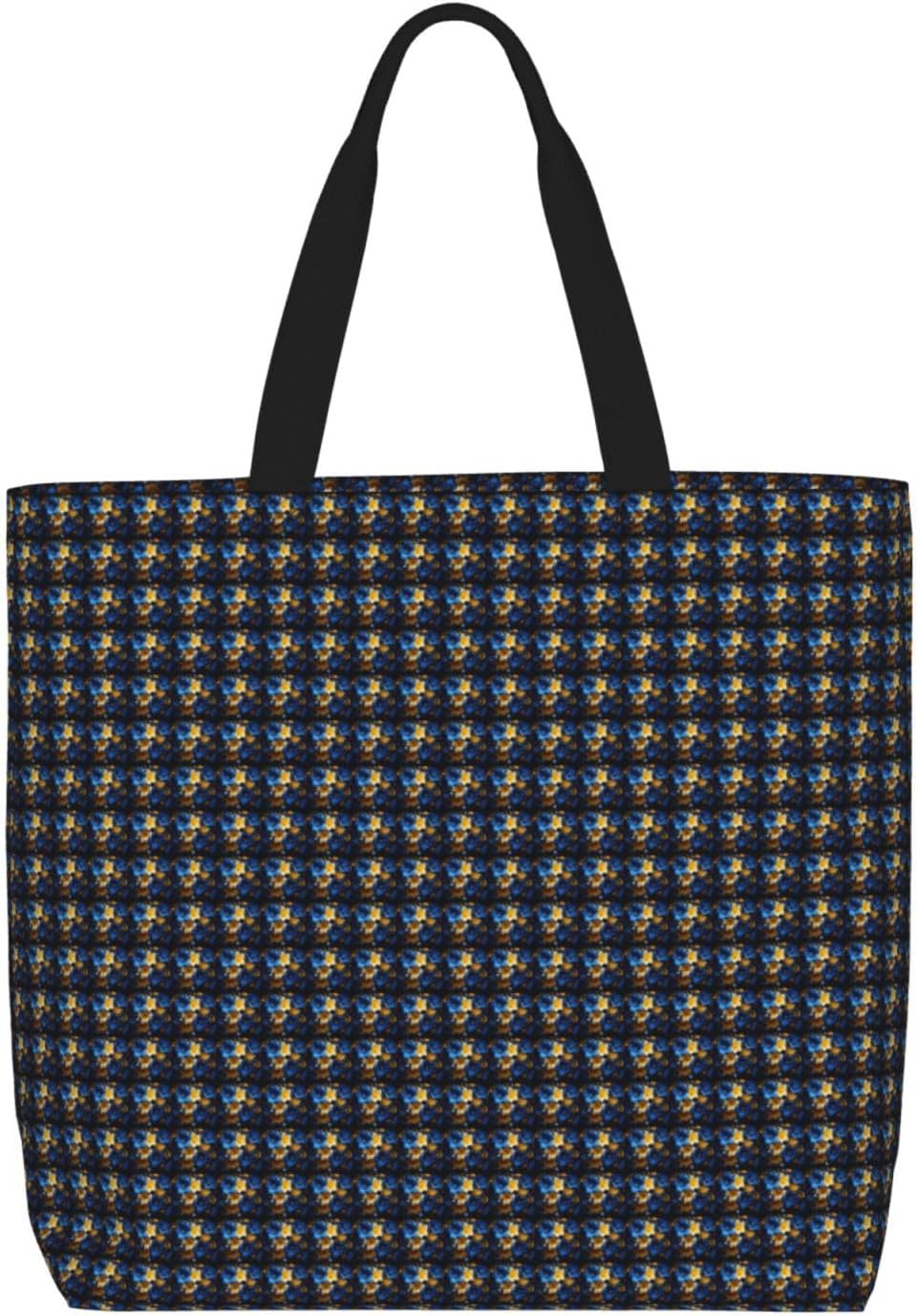 Blue Yellow Flower Print Eco-Friendly Tote Lightweight Grocery Bag Daily Commuting Travel Beach Gym Use