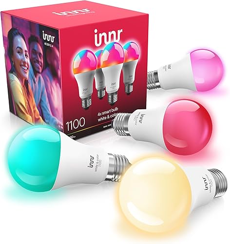 innr Zigbee - Bombilla inteligente A19, funciona con Hue*, Alexa, SmartThings, blanco y color, 40% más de brillo, bombilla LED E26 que cambia de