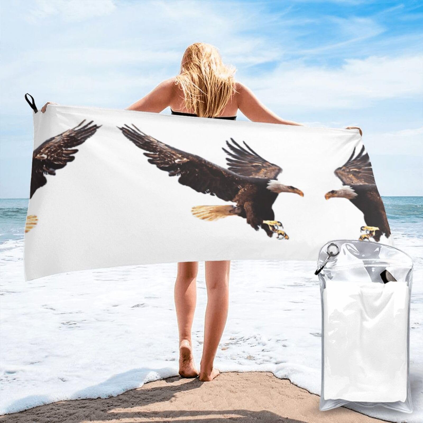 SDEGTHO Eagle Print Beach Towel Quick Dry Portable For Swimming Yoga Adults Fitness