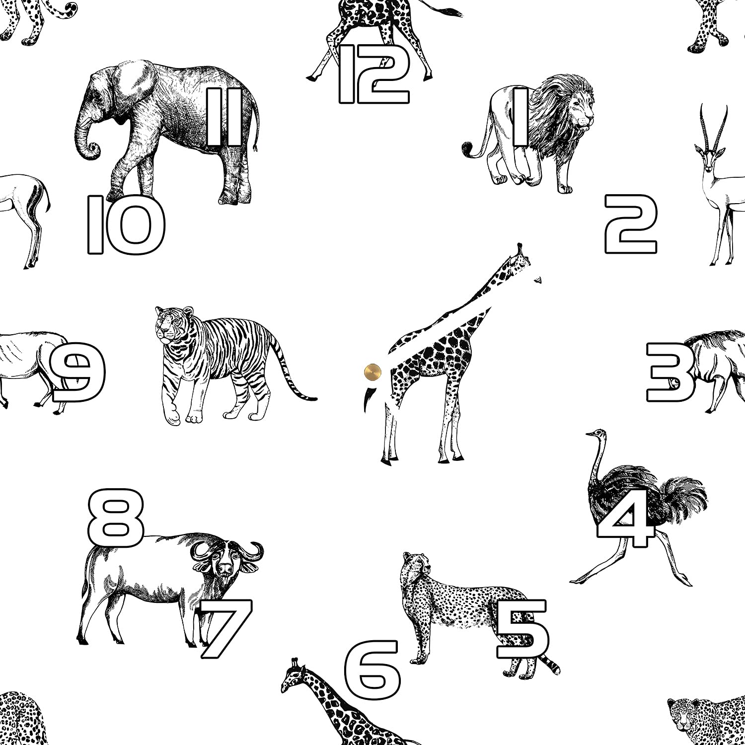 Horloge murale cuisine et salon au design animaux d'Afrique sauvage