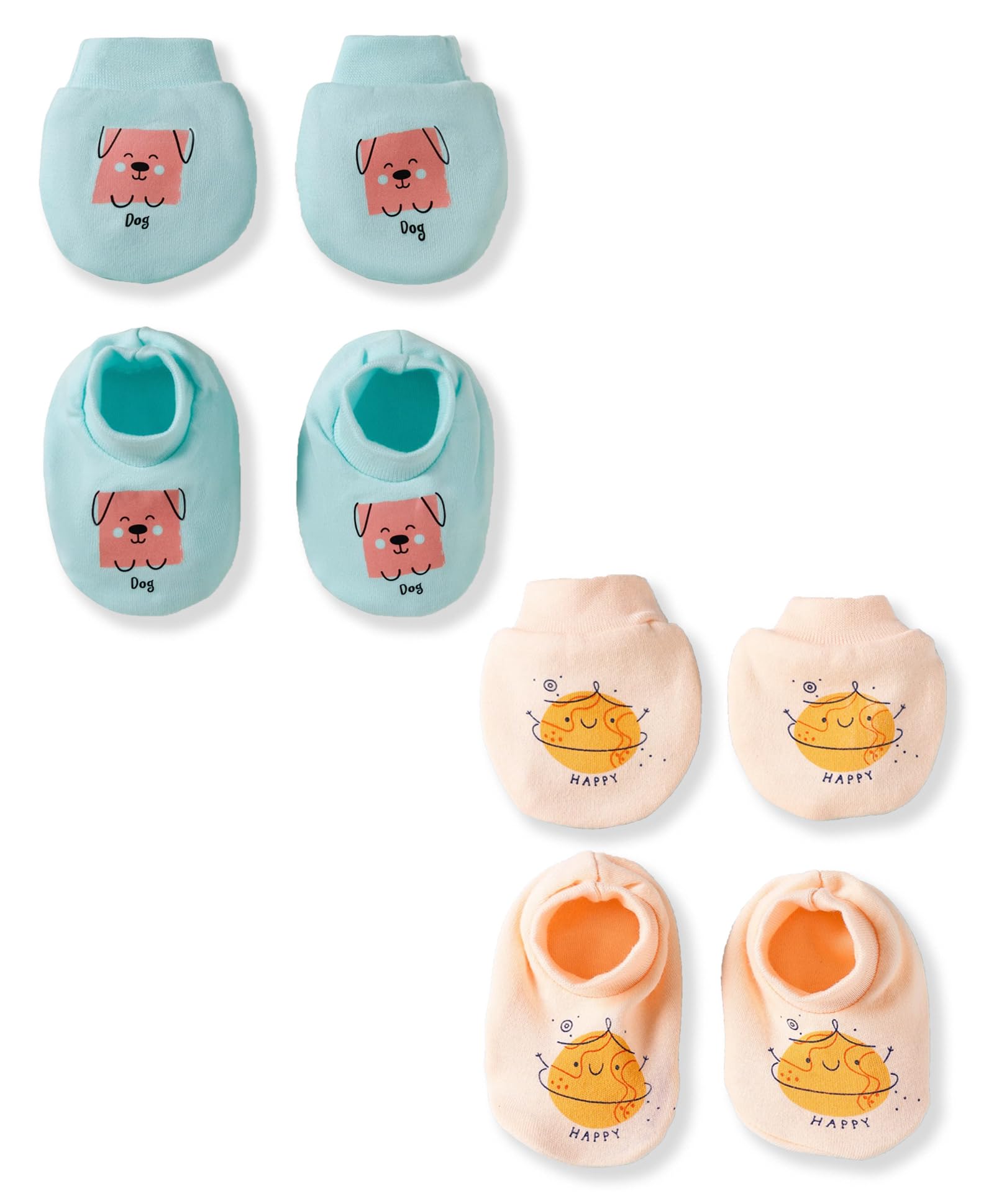 Newborn Baby Mittens and Booties Set 0–3 Months | Soft Cotton Baby Socks | Infant Hand Gloves & Footwear Combo | Unisex Print | Pack of 2 Pairs | Print May Vary (Combo - A, 1 Month - 3 Months)