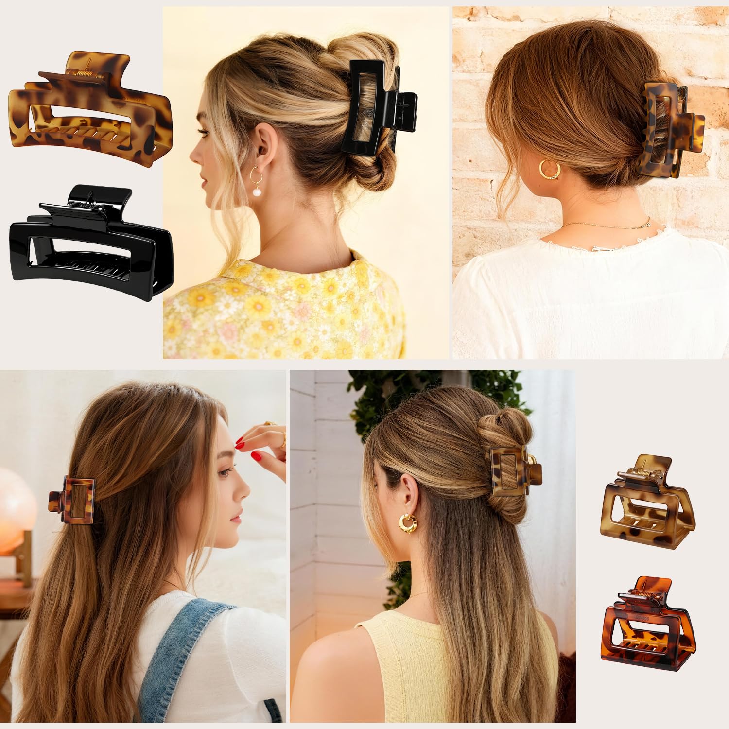 10 Pack Square Claw Clips, Big and Small Rectangle Hair Claw Clips, Non-slip Matte Large Hair Clips for Women, Strong Hold Claw Clips for Thick Thin Hair Accessories (Leopard Print Color) - Image 6