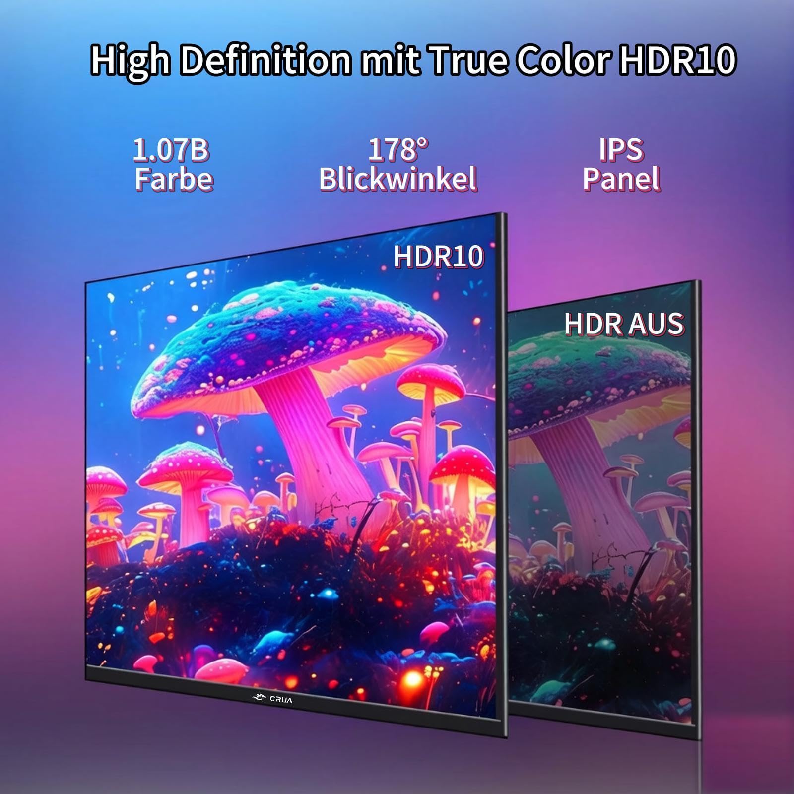 CRUA Écran PC 27 Pouces 4K UHD IPS 60 Hz, FreeSync, USB-C Écran 4K pour Bureautique et Gaming, Dalle IPS, FreeSync, USB-C, HDMI, DP, Haut-parleurs Intégrés, Montage VESA 75x75