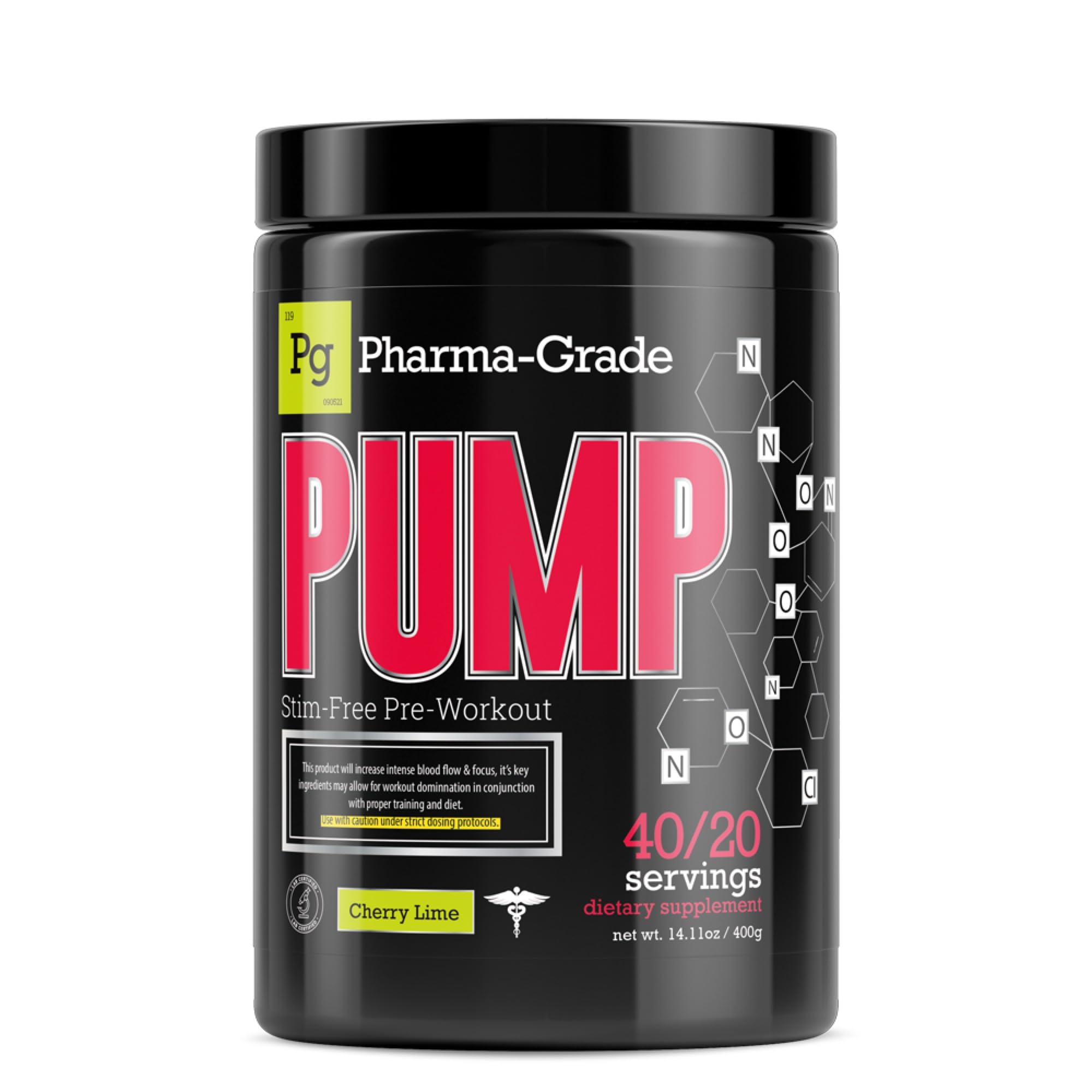 Pharma-Grade PUMP Stim Free Pre Workout Powder | Focus, Energy & Strength | Citrulline, Beta-Alanine, Pink Bark | 3 Flavours | Cherry Lime | 20/40 Servings | 400g
