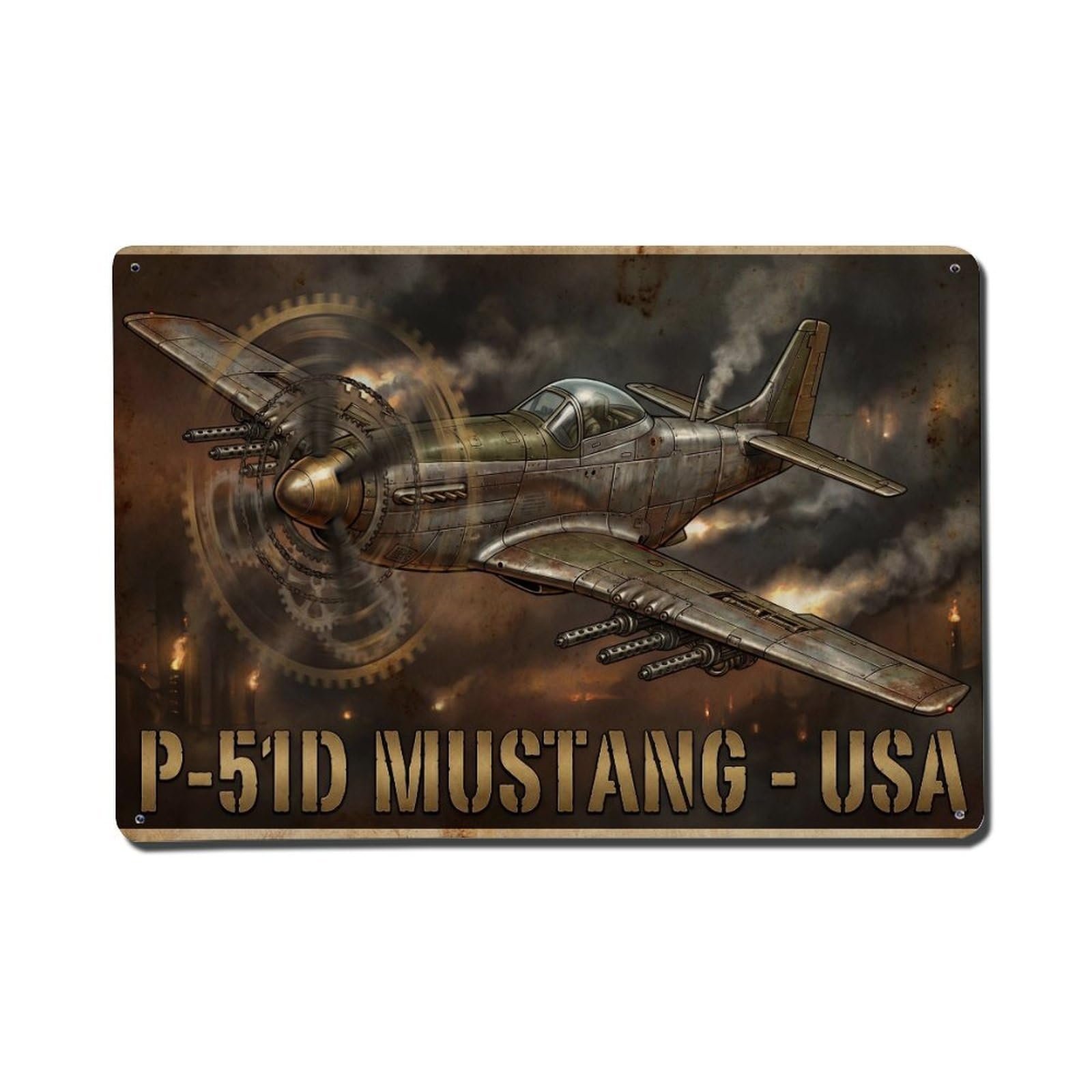 Noir Shadow P-51D Mustang WWII Fighter Aircraft Metal Tin Sign Plaque Wall Decor for Cafe, Man Cave, Club Bar, Office, Home Garden Round Metal Poster 8x12Inch