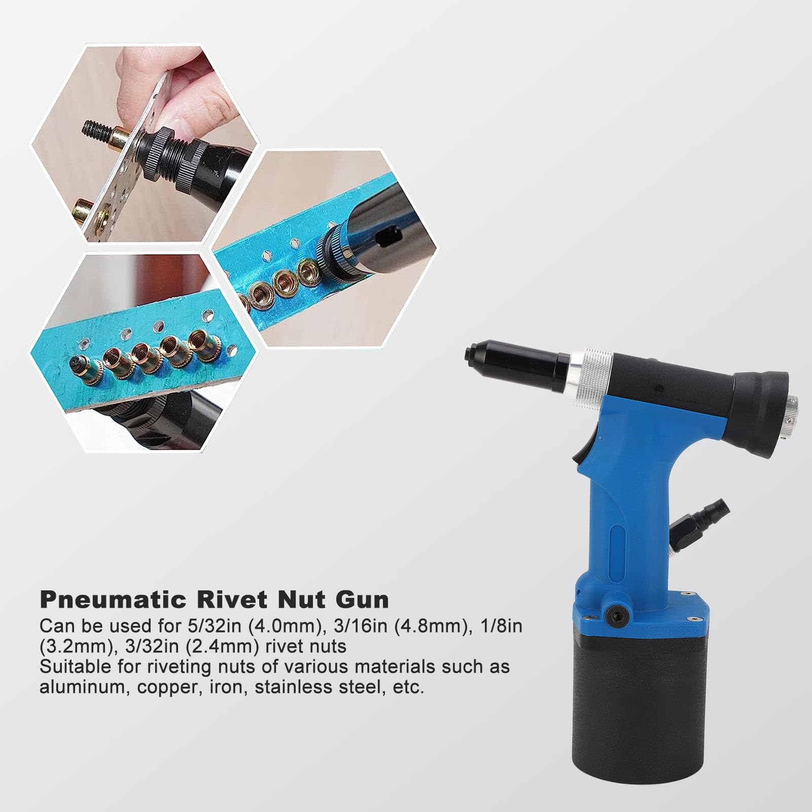 Rivet Nut Tool, High Efficiency Selfsuction Lightweight Pneumatic Rivet Nut Alloy Steel for Pipes