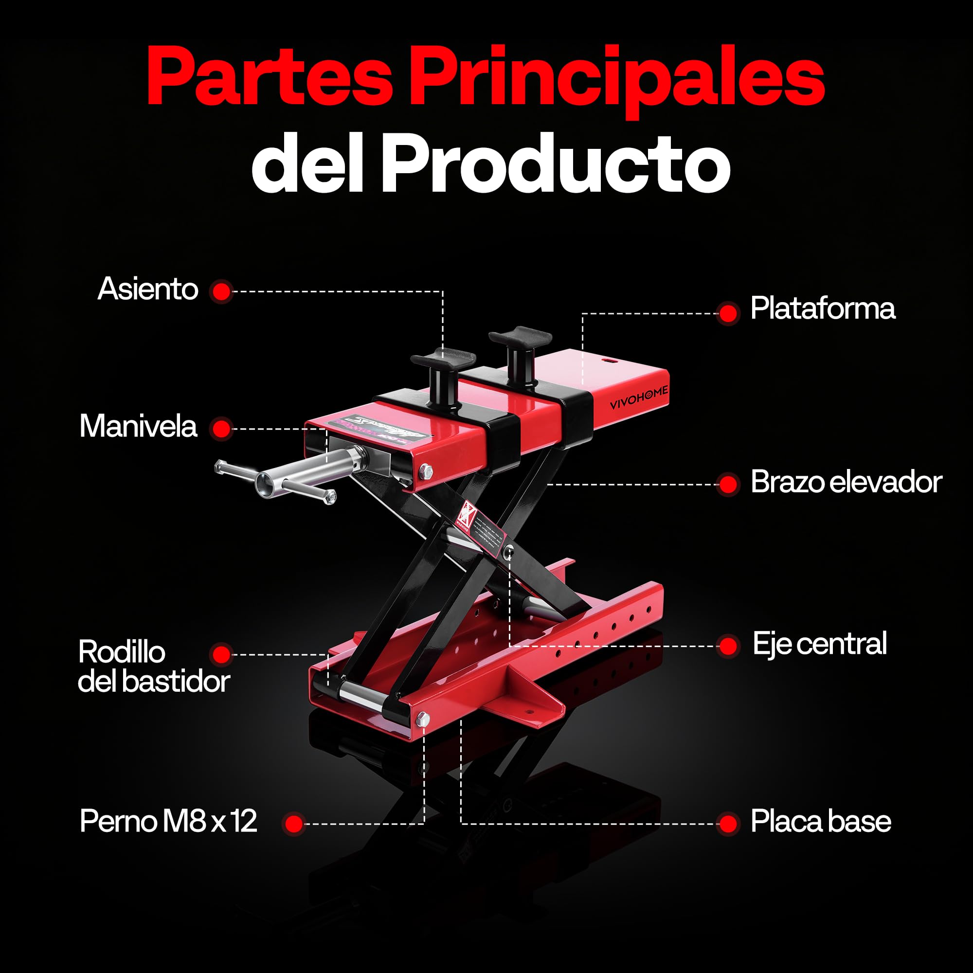 VIVOHOME Elevador Moto 500kg, Soporte para ATV con Plataforma de 14,6x9cm | Estructura de Acero Pesado con Diseño de Refuerzo Lateral para Mayor Estabilidad y Durabilidad Prolongada en el Taller