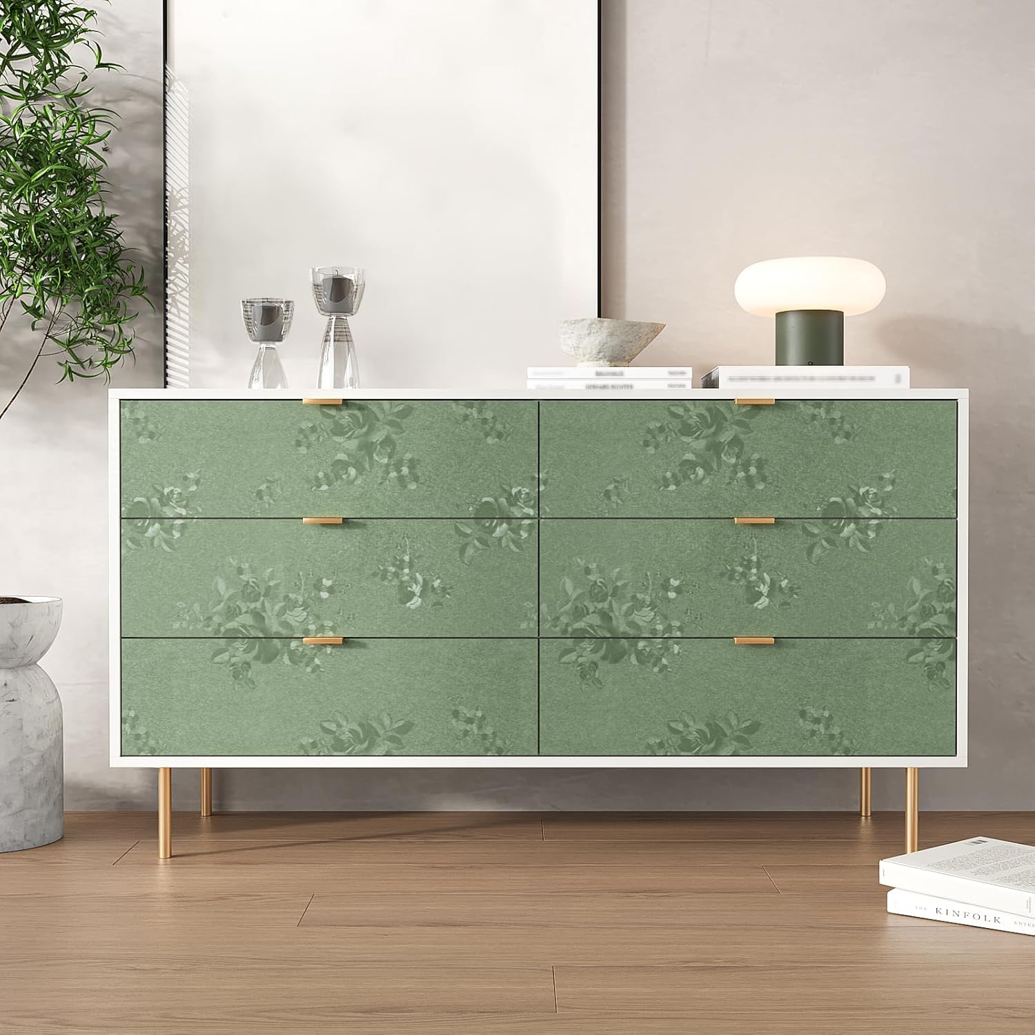 VEELIKE Vintage Sage Green Wallpaper Stick and Peel Textured Flower Wallpaper for Bedroom Bathroom 15.7''x354'' Removable Green Contact Paper for Walls Cabinets Self Adhesive Sage Vinyl Wall Paper