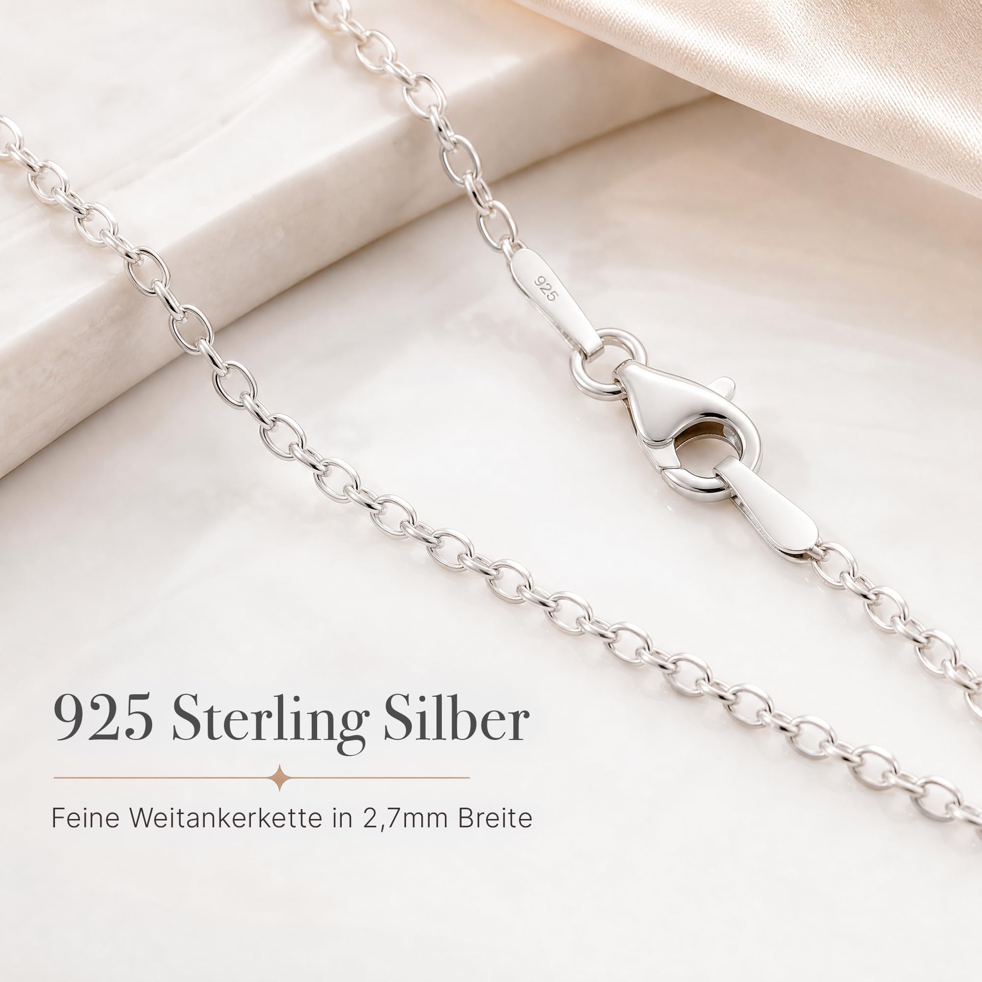 Ankerkette 925 Silber Kette Damen Halskette 2,7 mm 101032-0 | Silberkette etwas breitere Glieder in den Längen 42 45 50 60 70 80 90 100 cm verfügbar