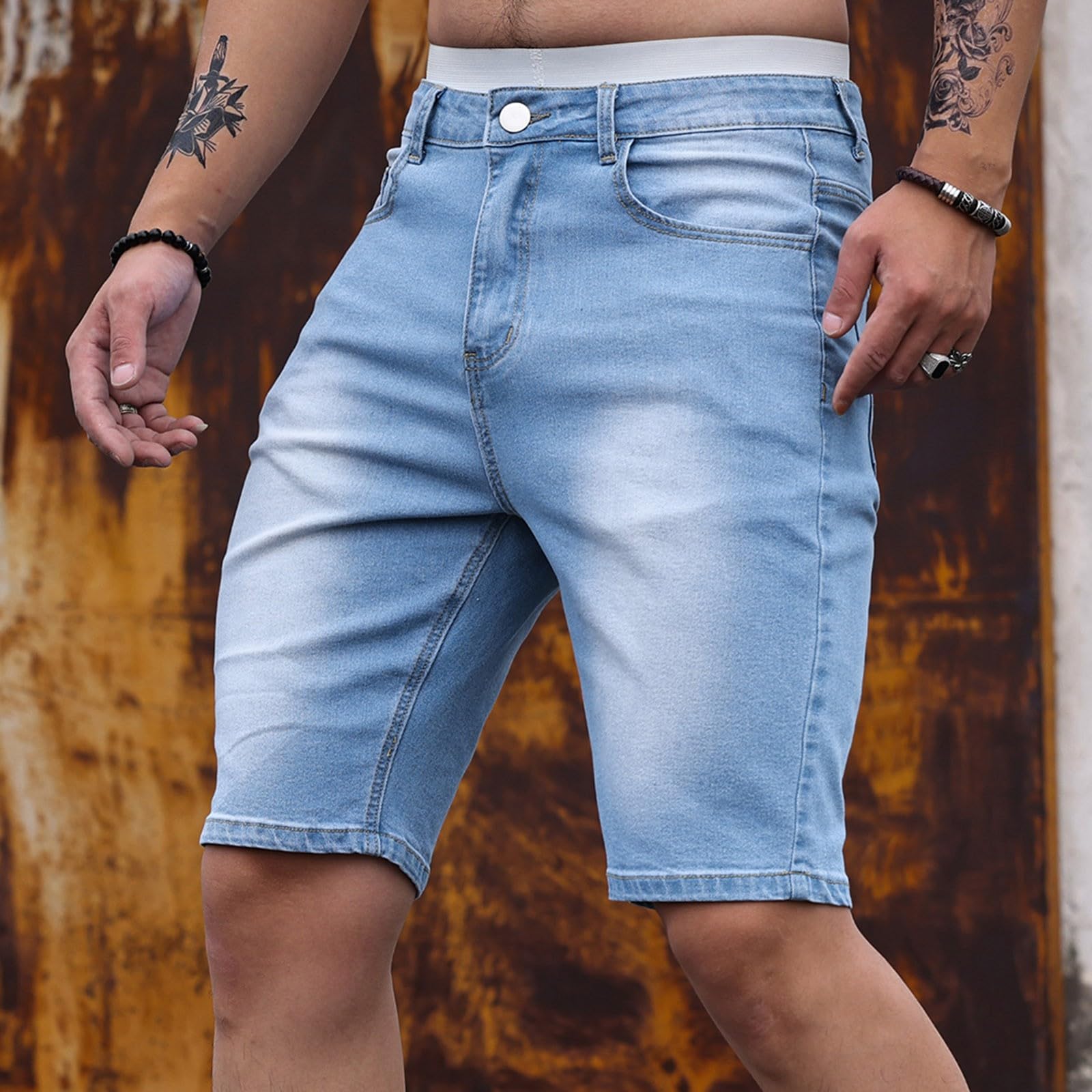 Bermuda en jean pour homme - Short d'été - Short de sport - Pantalon court en jean - Pantalon de loisirs - Denim stretch - Pantalon de randonnée - Pantalon de jogging ample