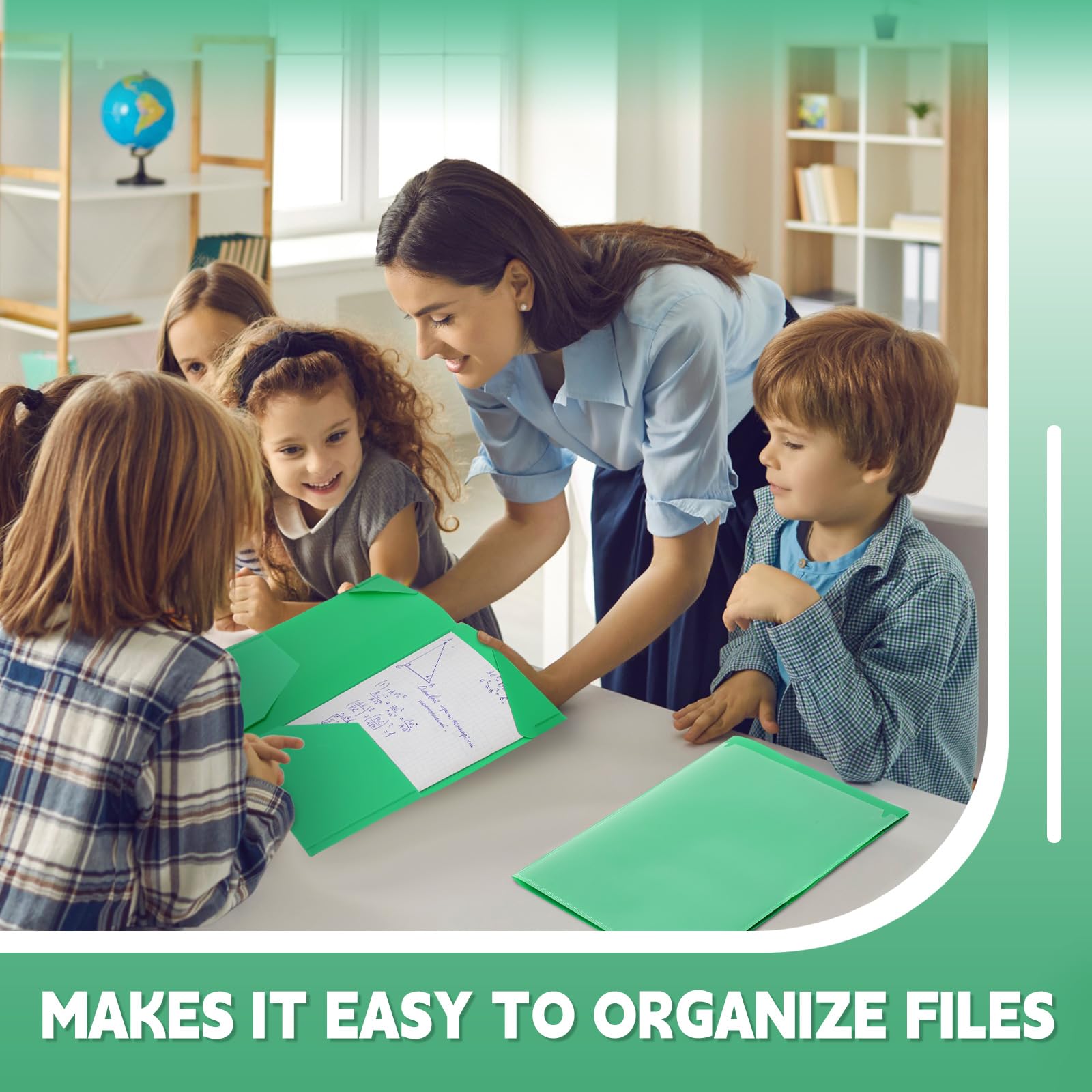 Henoyso 60 Pack Plastic Folders | Heavy Duty 2-Pocket With Business Card Slot | Letter Size Green Folders