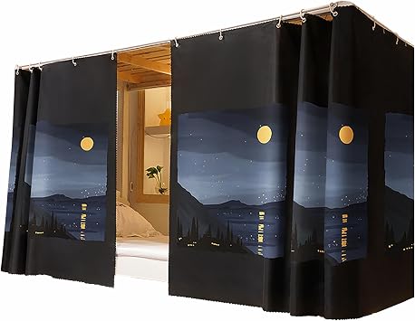 Dorm Buttom Bunk Bed Curtain Tent Drape Dustproof Blackout Underbed Bed Privacy Curtains 2 Panels Moon Night 2 Panels, 45 x 78.7 inches