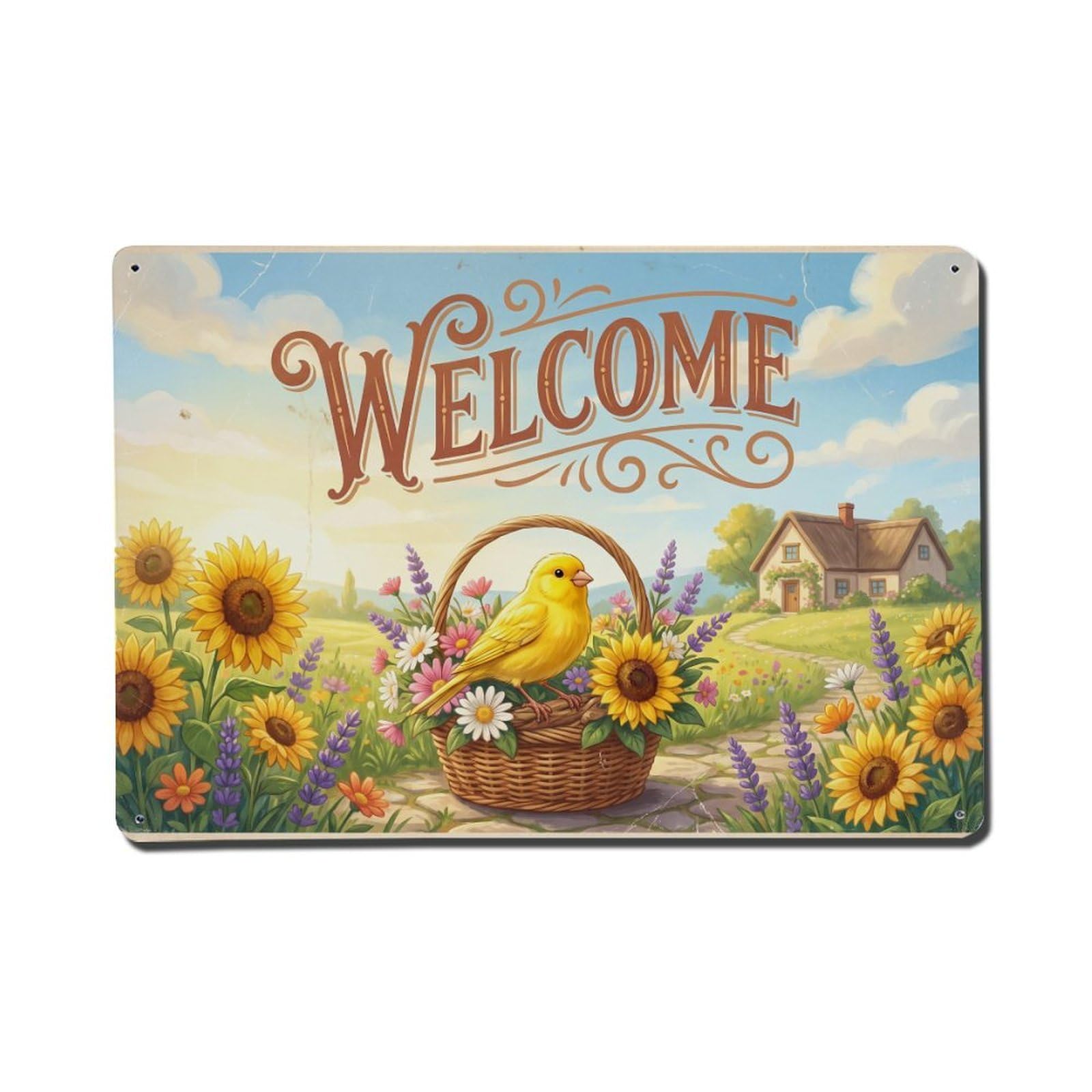 [Vintage Welcome] Canary Warm Wishes Metal Tin Sign