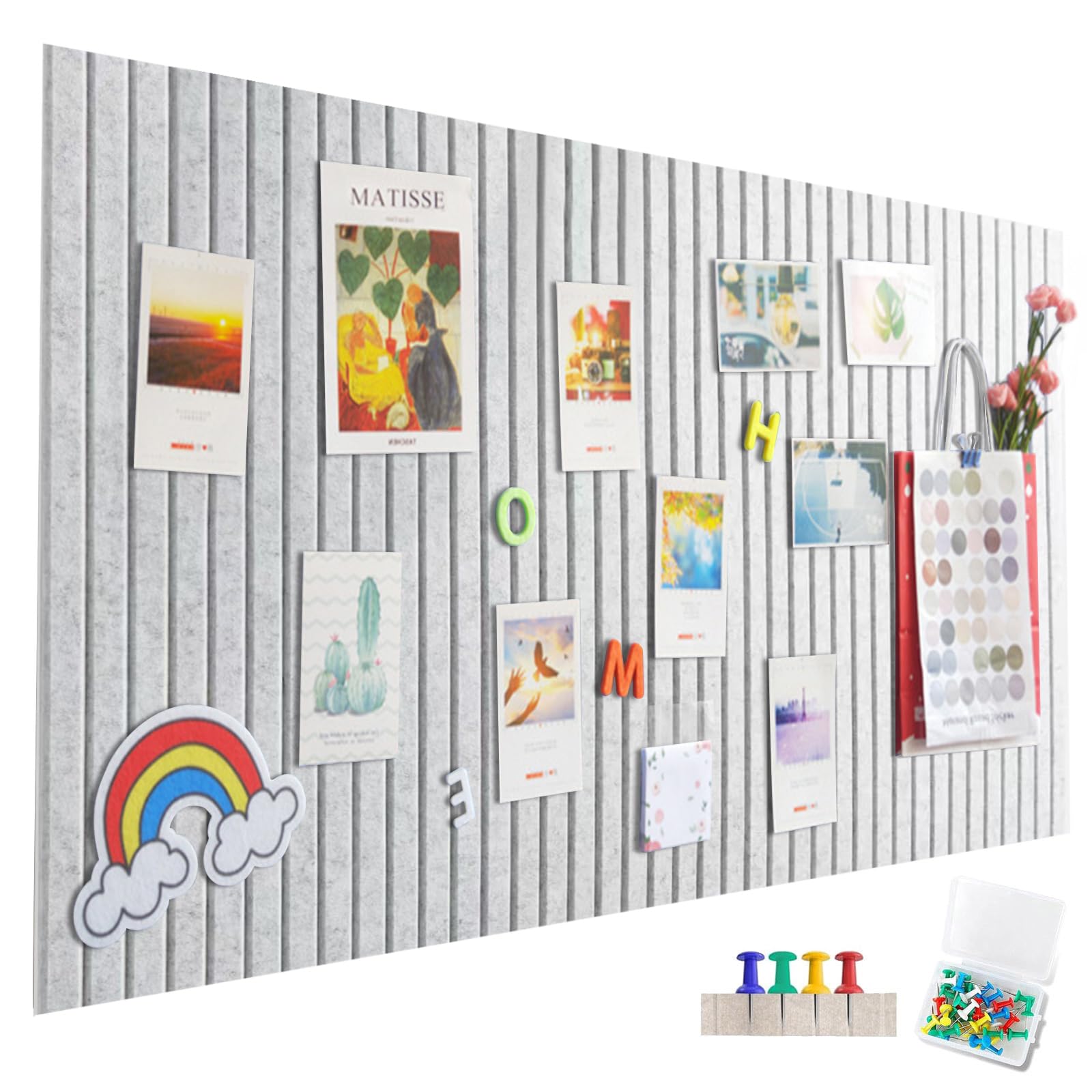 Large Felt Bulletin Board, Self-Adhesive, 90 x 60 cm, Vertical Stripes, Decorative Felt Board, Foldable Photo Chalkboard, Memo Board, Note Board, Bulletin Board for โ image 1