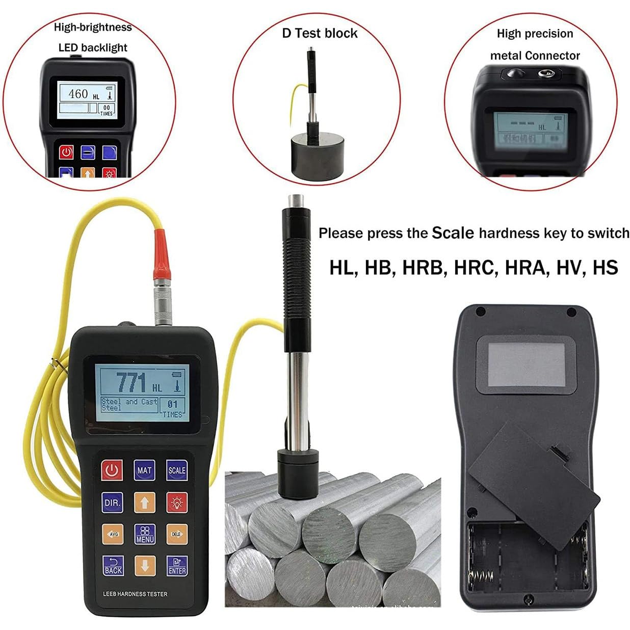 Leeb Tester twardości 170 do 960 HLD Rockwell metalomierz do żelaza, miedzi, stali nierdzewnej, 7 w 1 HL, HV, HB, HRC, HRB, HRA, HS